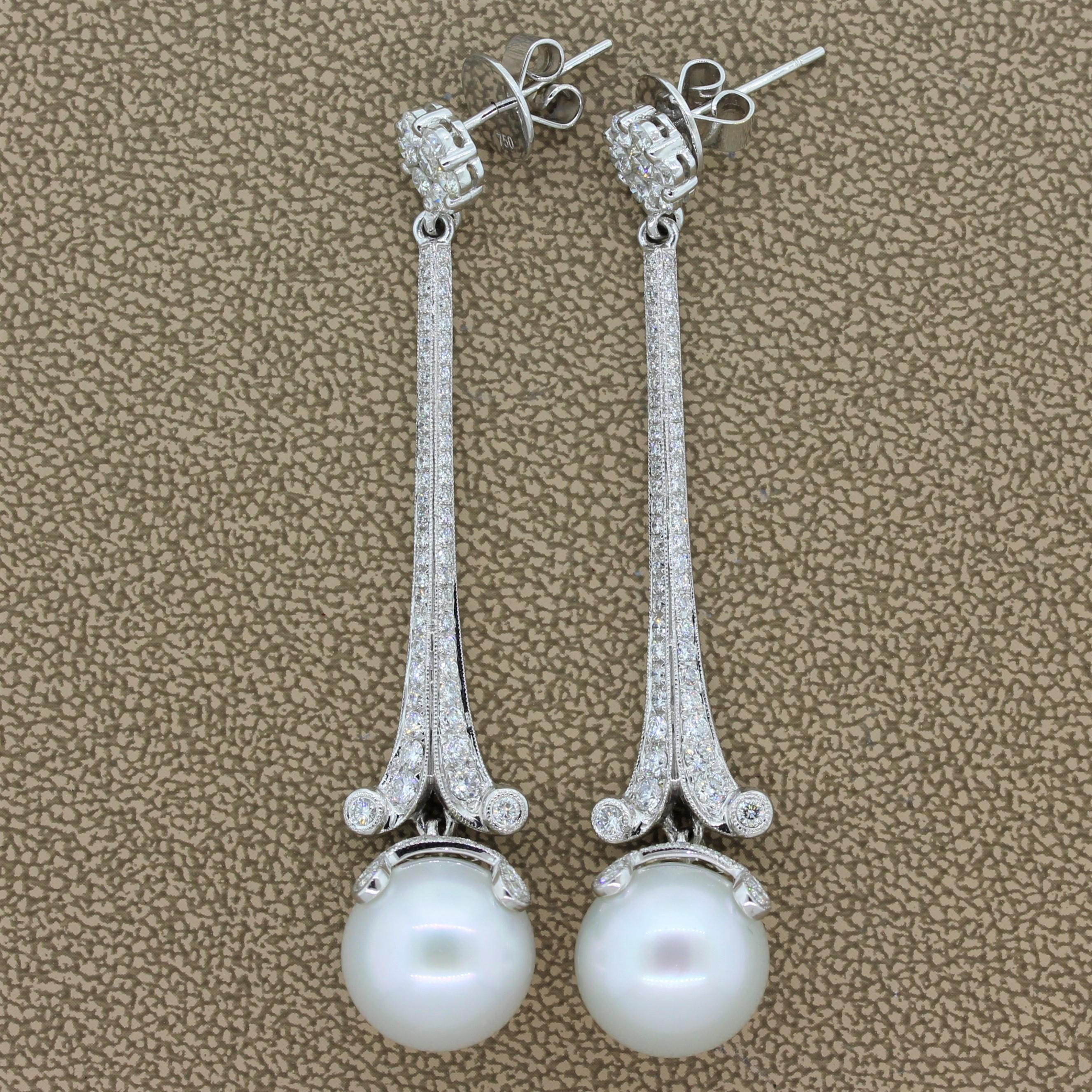 Women's South Sea Pearl Diamond Gold Drop Earrings