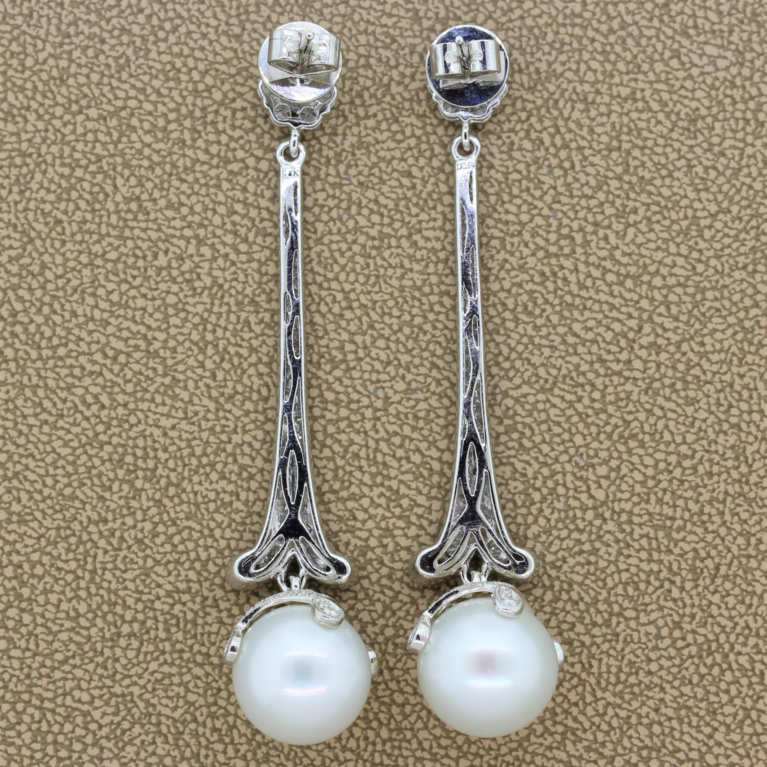 South Sea Pearl Diamond Gold Drop Earrings 3