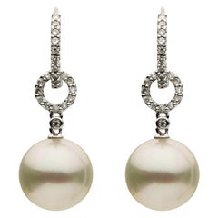 South Sea Pearl Diamond Drop Earrings 0.29 Carats 10-11 MM 18K White Gold