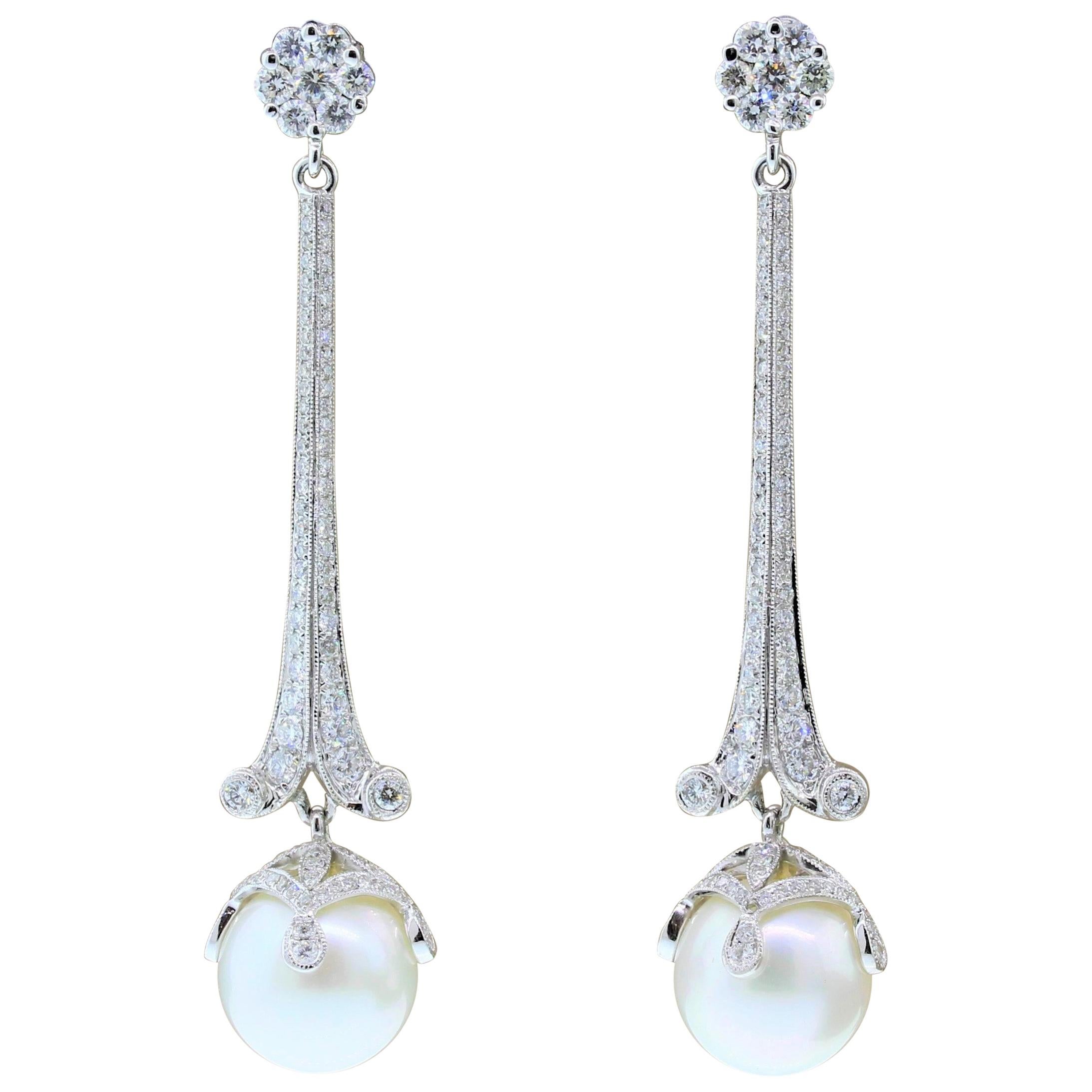 South Sea Pearl Diamond Gold Drop Earrings