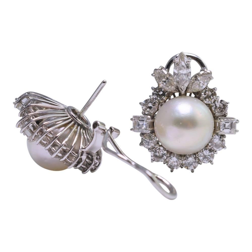 Women's South Sea Pearl Diamond Gold Earrings For Sale