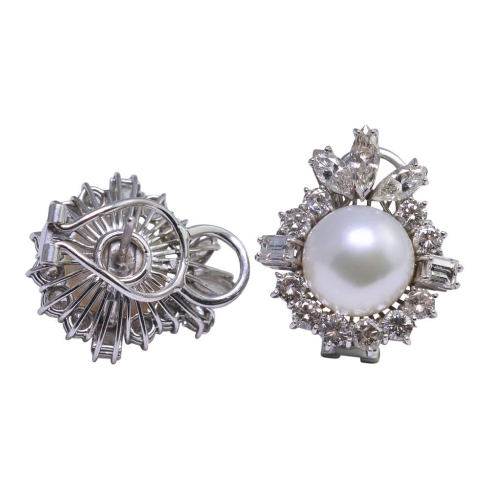 South Sea Pearl Diamond Gold Earrings For Sale 1