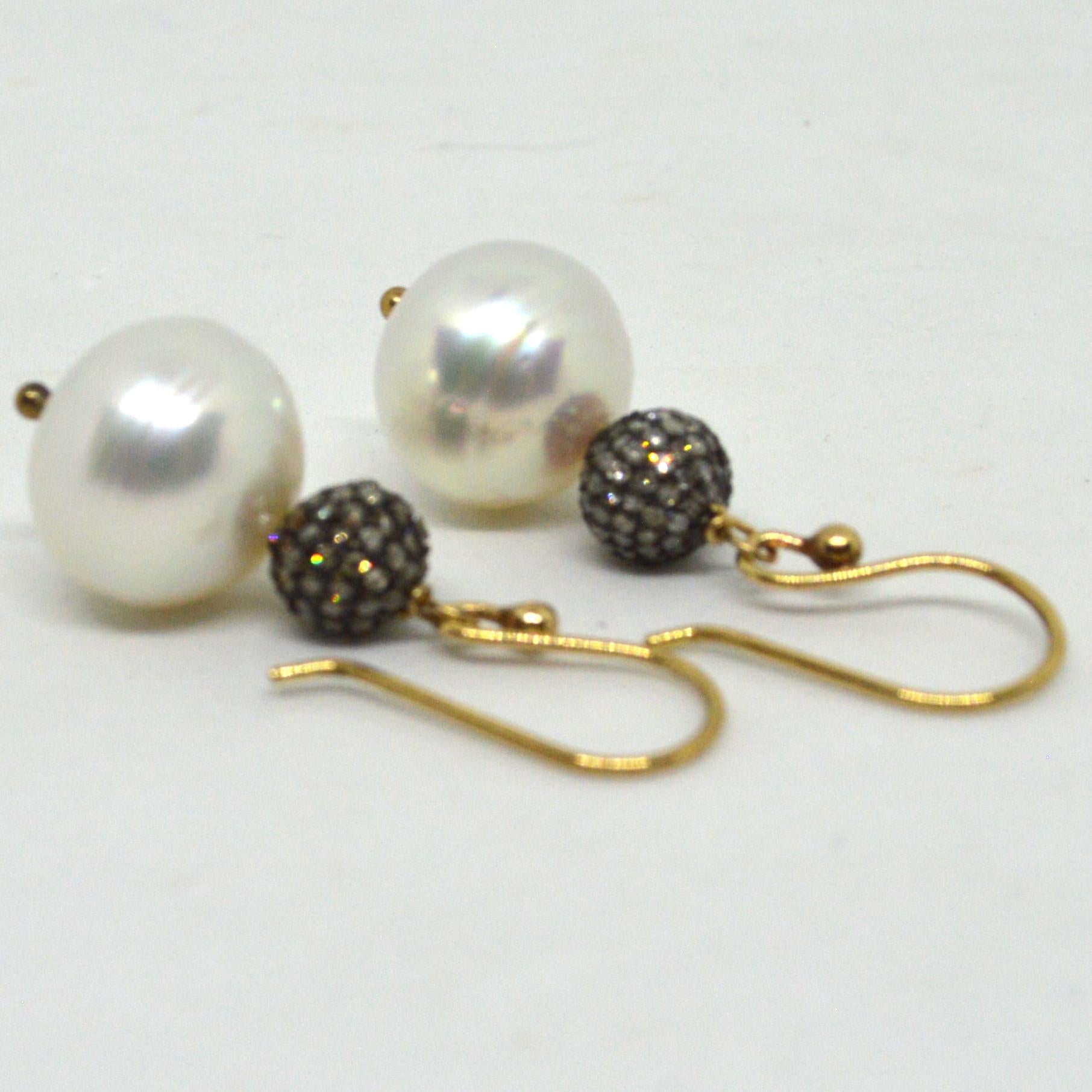 Women's South Sea Pearl Diamond Gold Earrings For Sale