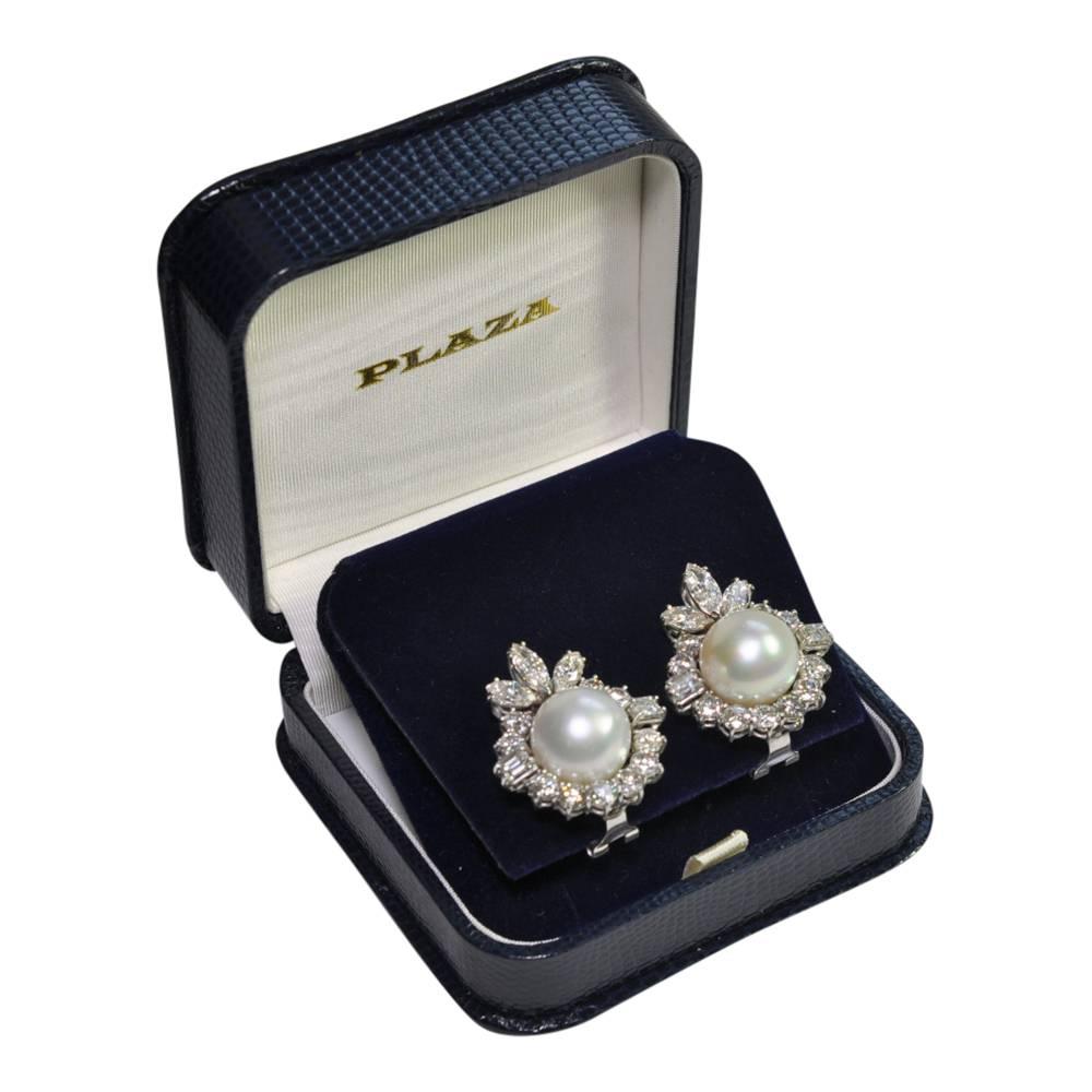 South Sea Pearl Diamond Gold Earrings For Sale 2