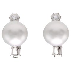 Vintage South Sea Pearl Diamond Gold Earrings