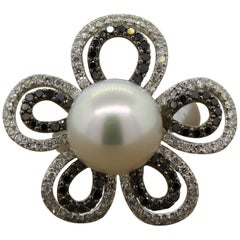 South Sea Pearl Diamond Gold Flower Ring