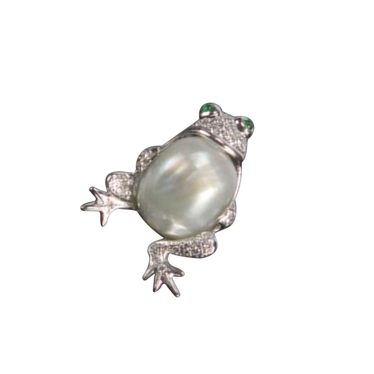 Vintage Frosch-Brosche/Anstecknadel, Südseeperle Diamant Gold Frosch-Schmuck (Rundschliff) im Angebot