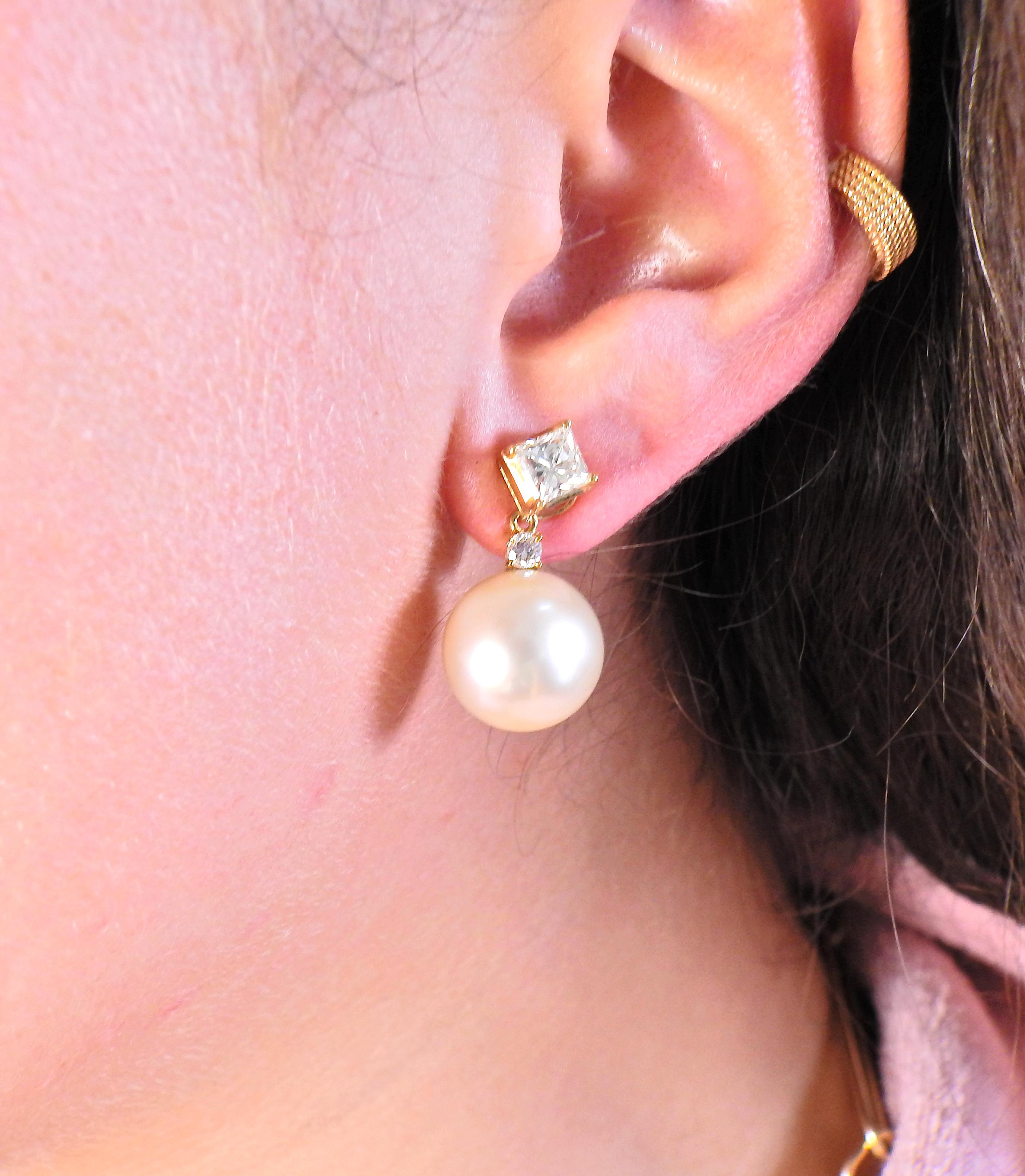 Women's South Sea Pearl Diamond Gold Night & Day Earrings For Sale