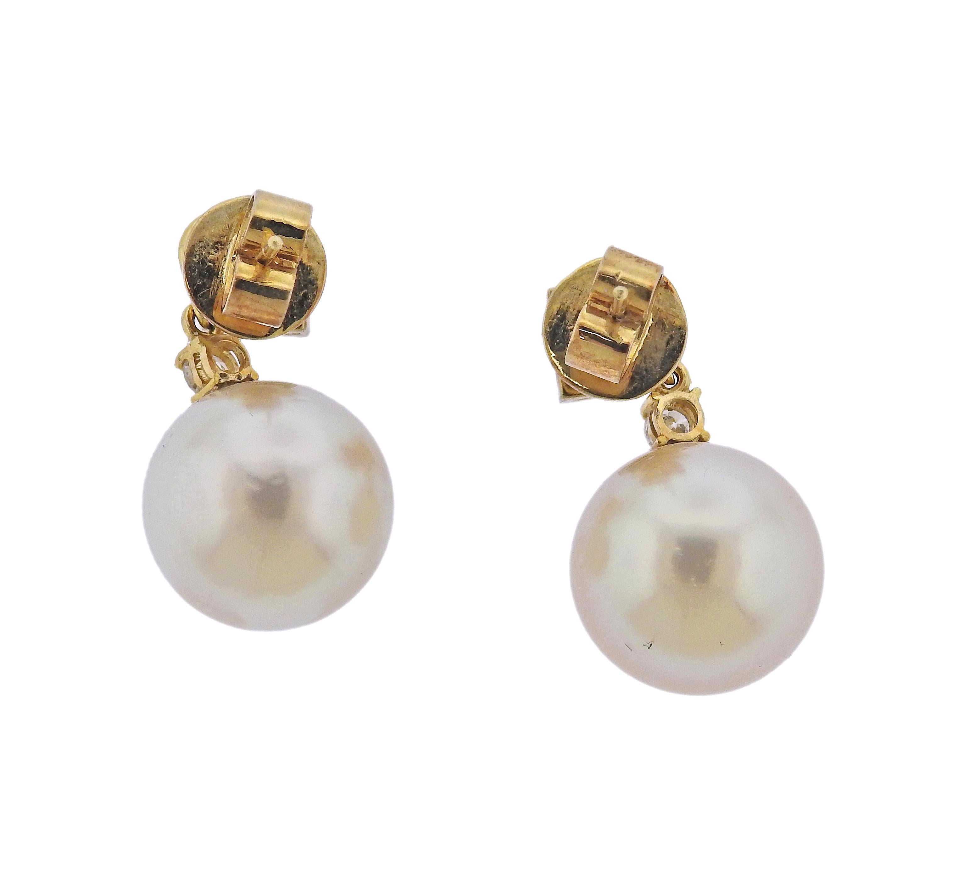 Women's South Sea Pearl Diamond Gold Night & Day Earrings For Sale