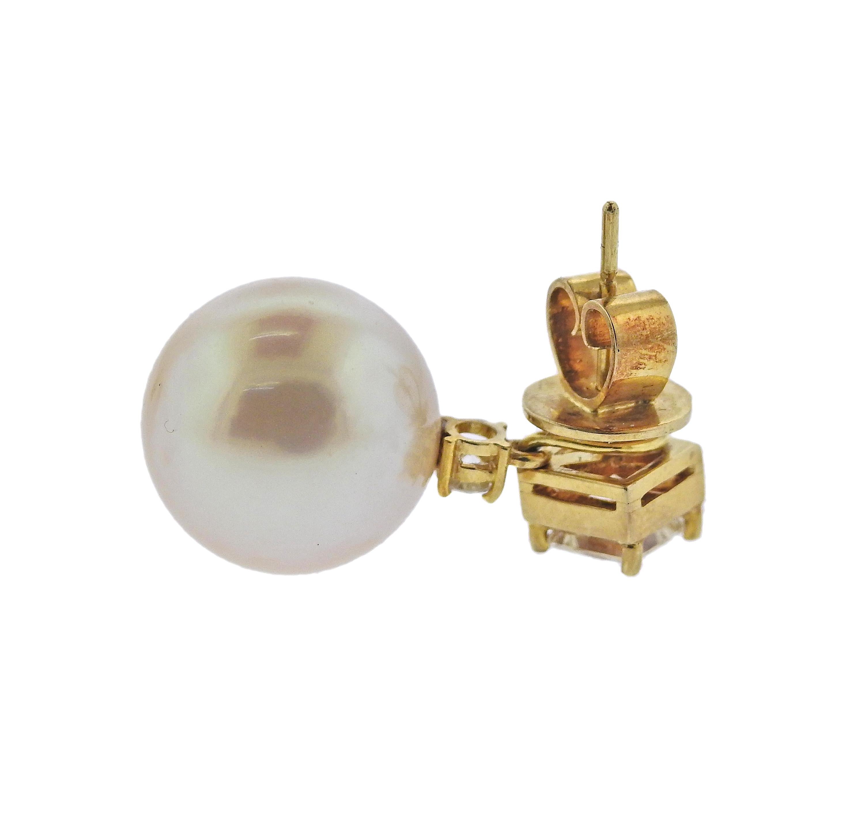 South Sea Pearl Diamond Gold Night & Day Earrings For Sale 1