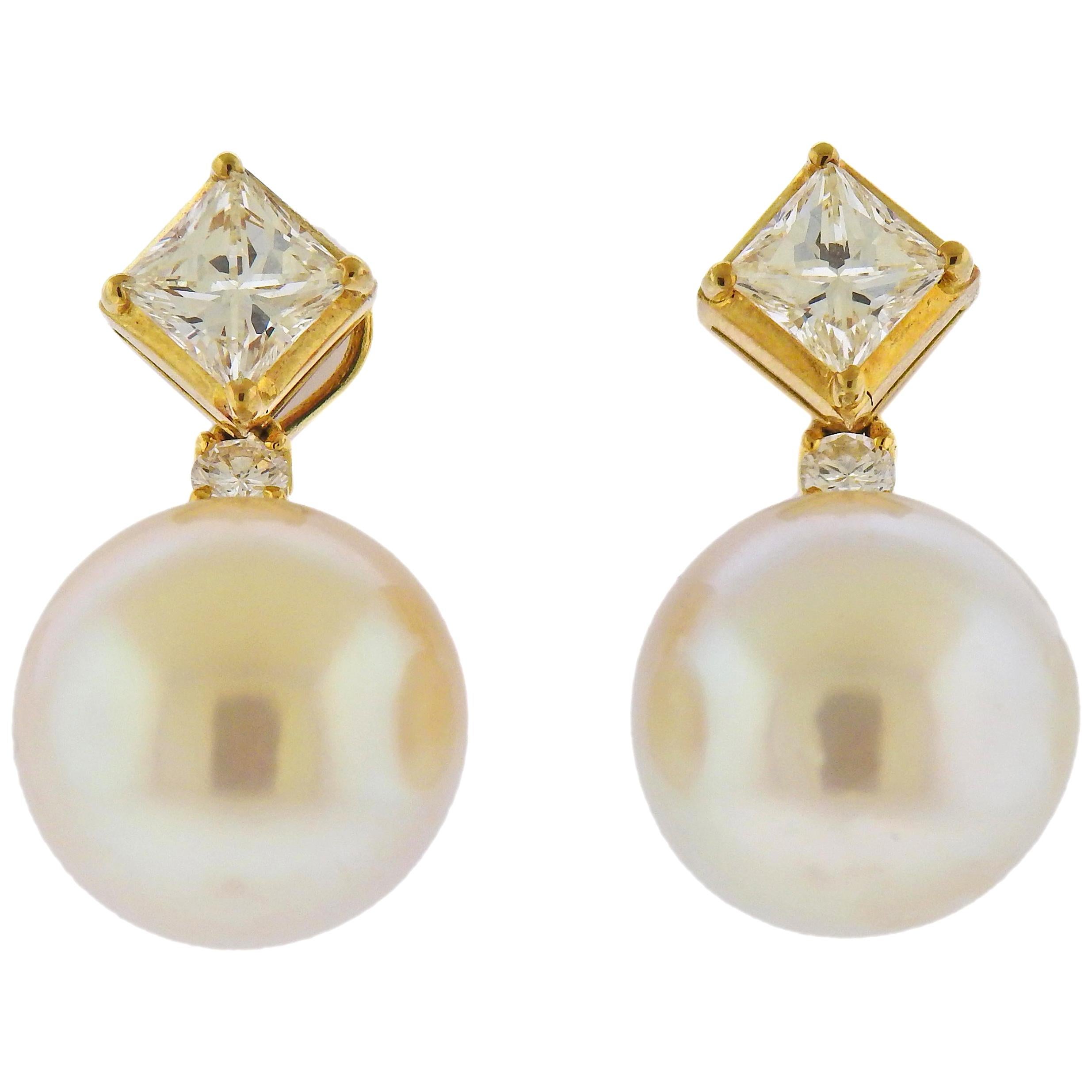 South Sea Pearl Diamond Gold Night & Day Earrings For Sale