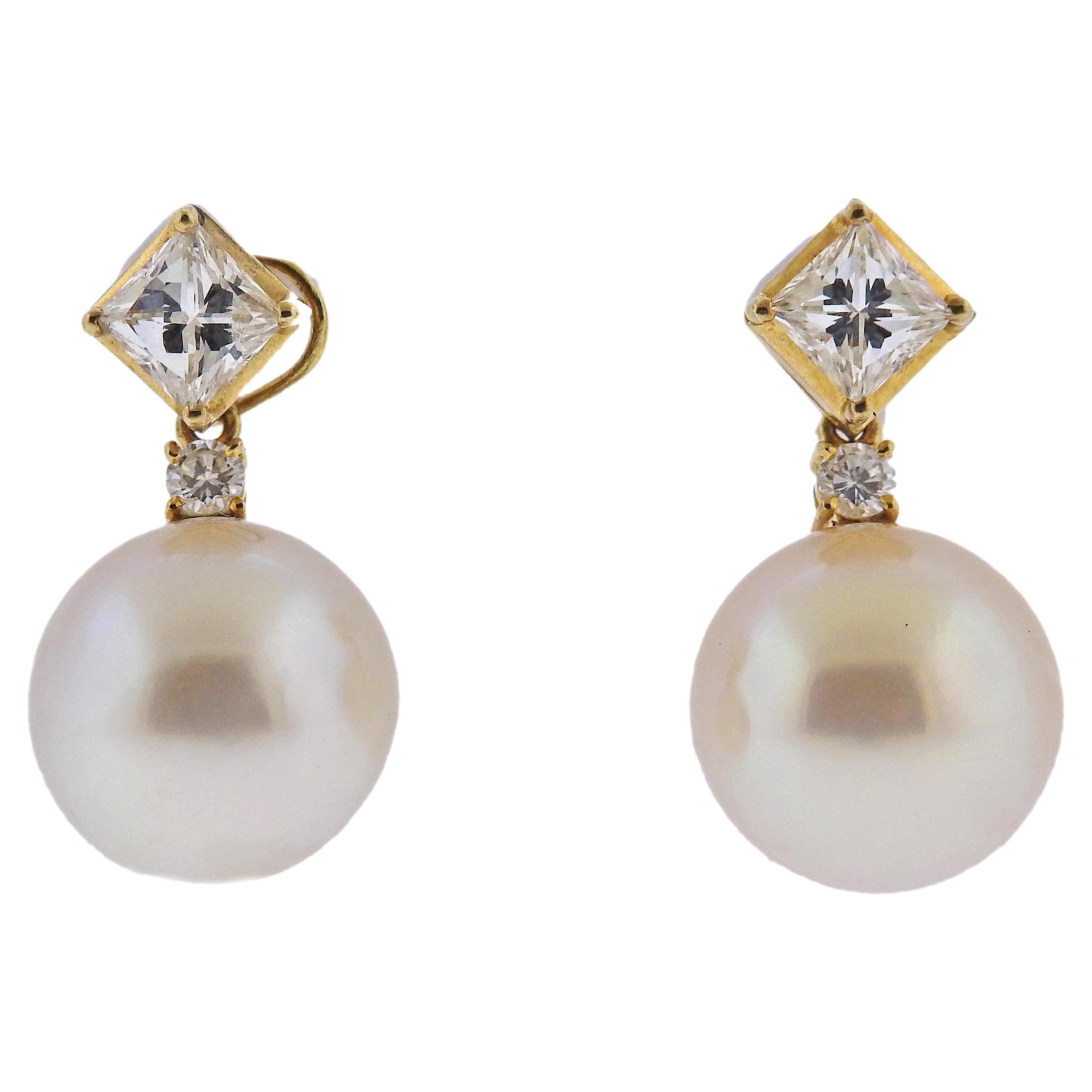 South Sea Pearl Diamond Gold Night & Day Earrings For Sale