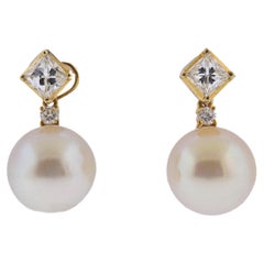 Vintage South Sea Pearl Diamond Gold Night & Day Earrings