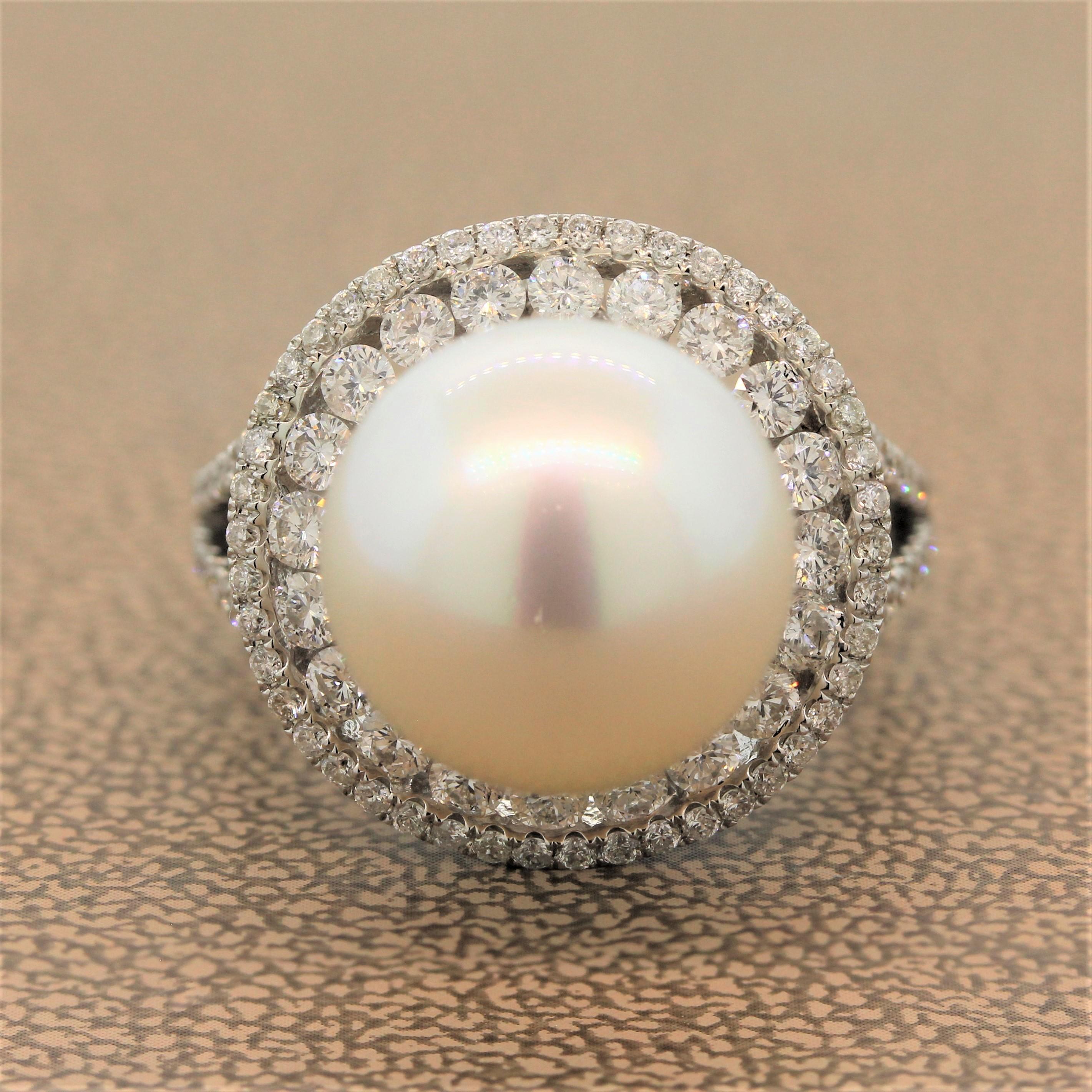 south sea pearl and diamond ring