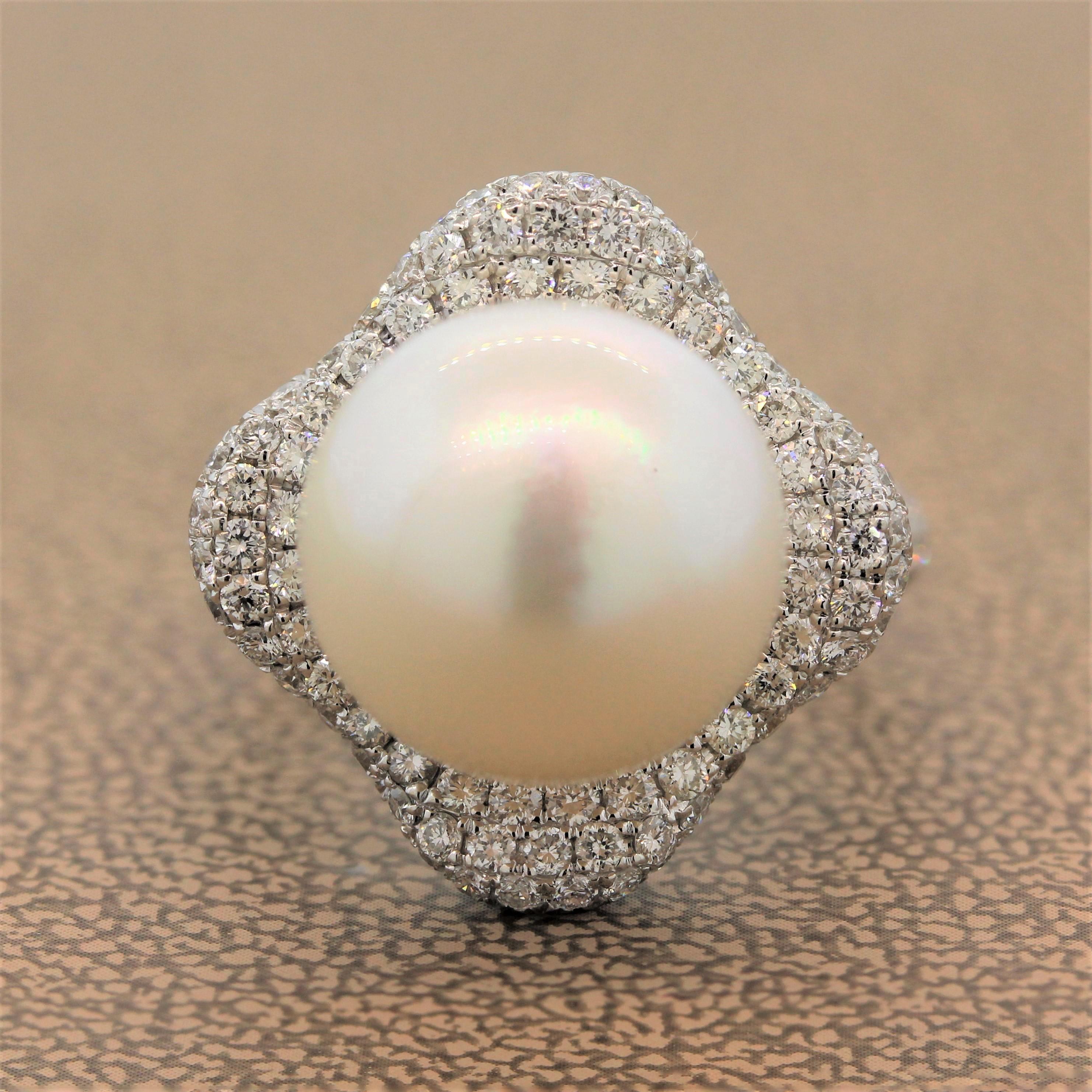 Ball Cut South Sea Pearl Diamond Gold Ring For Sale