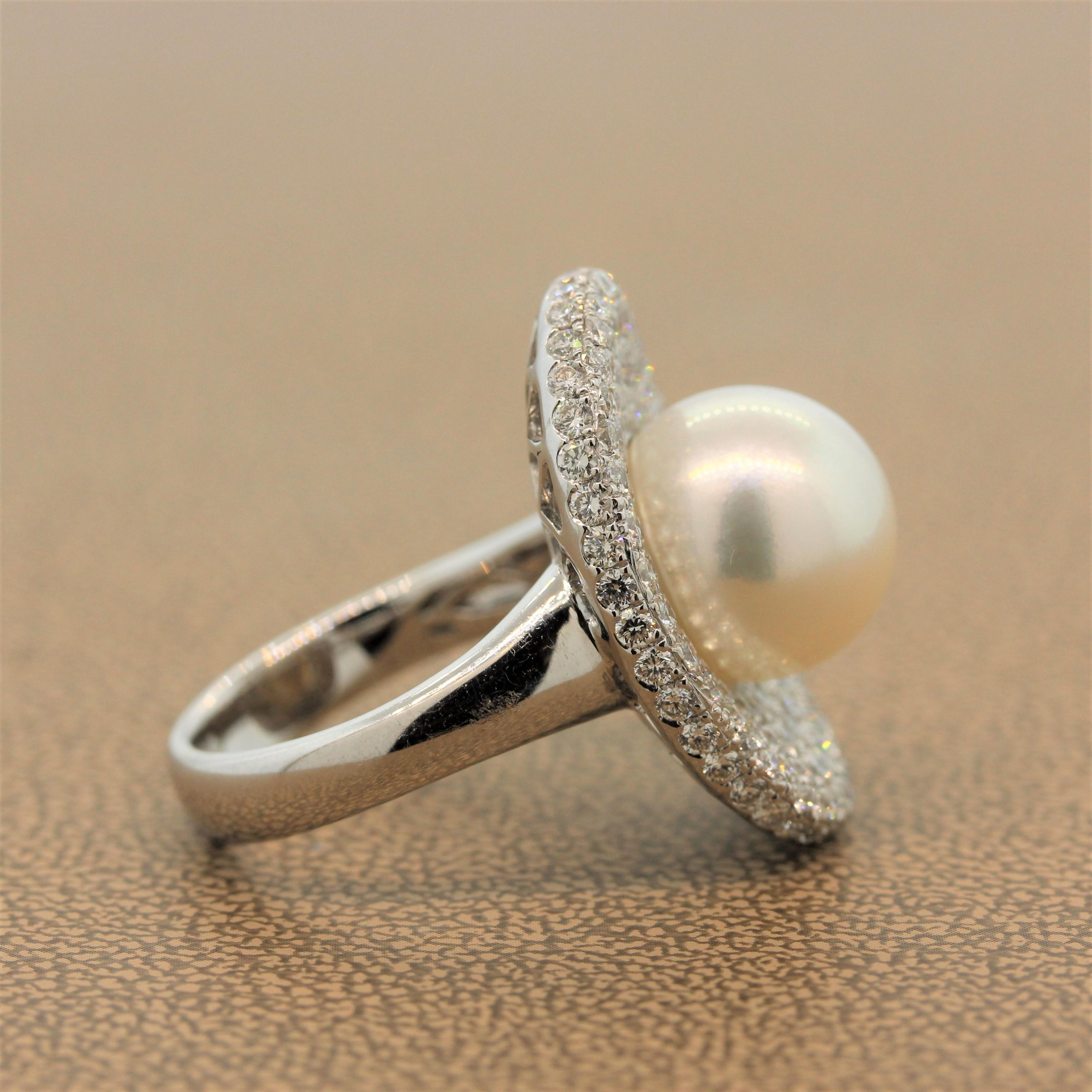 Women's South Sea Pearl Diamond Gold Ring For Sale