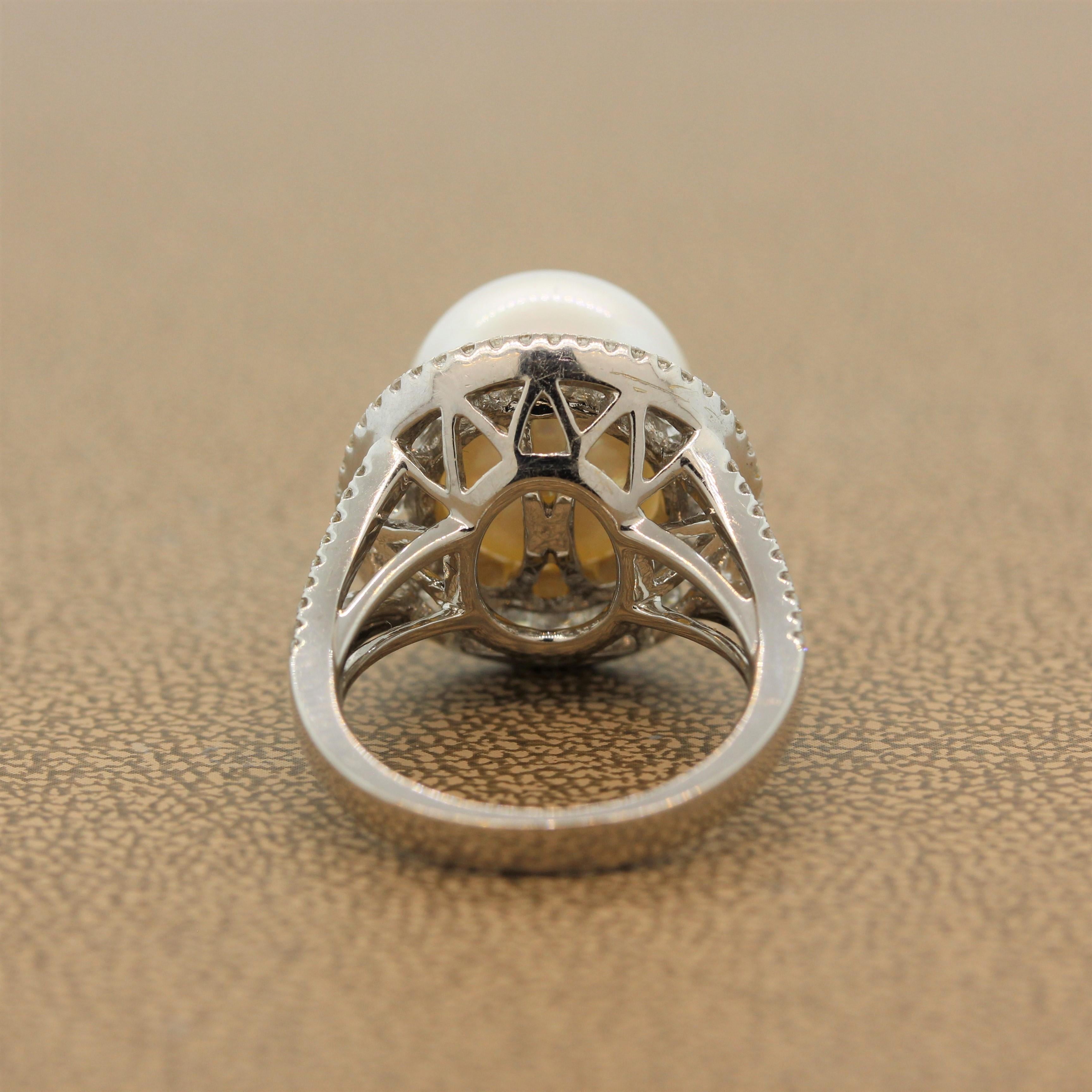 Ball Cut South Sea Pearl Diamond Gold Ring For Sale