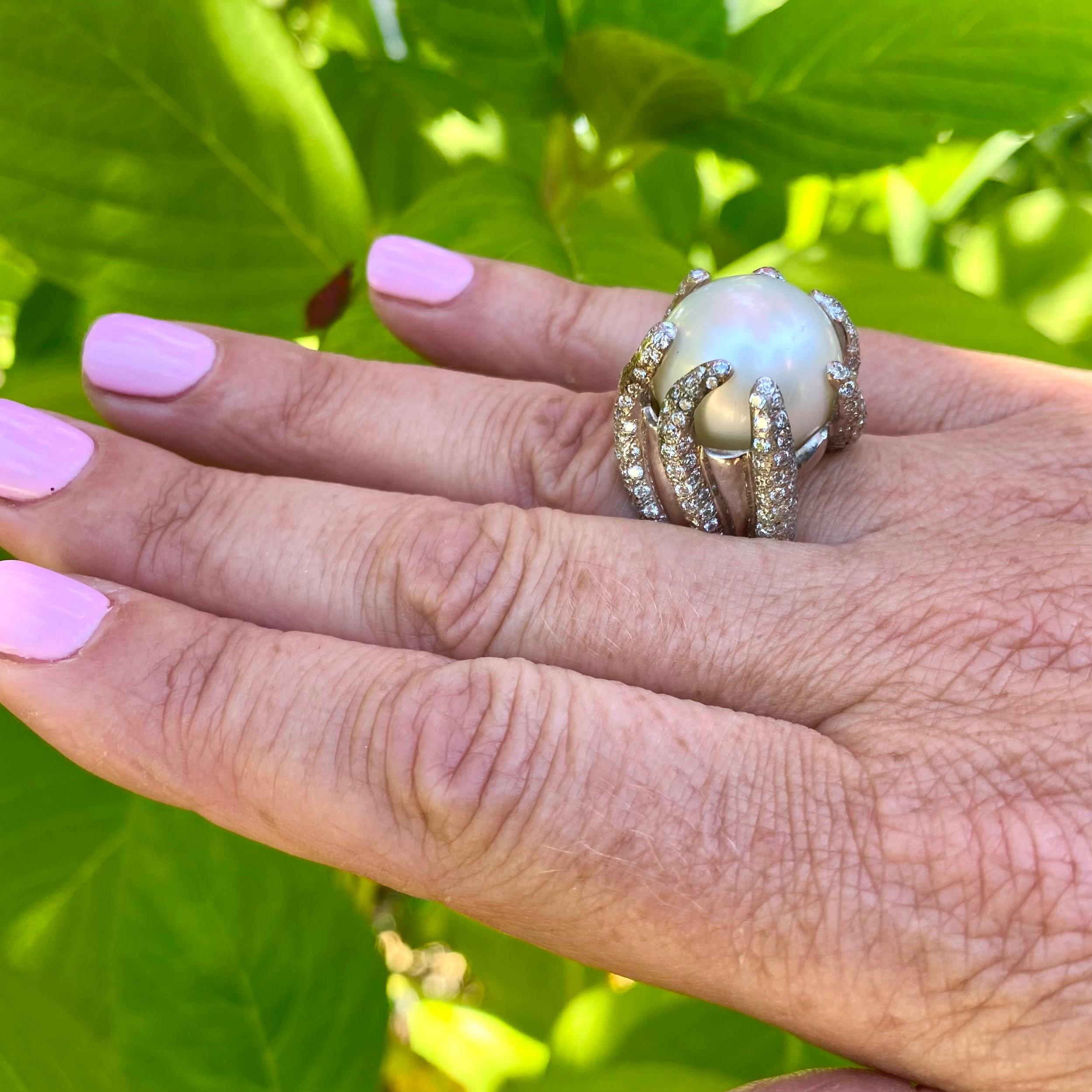 Women's South Sea Pearl Diamond Gold Ring