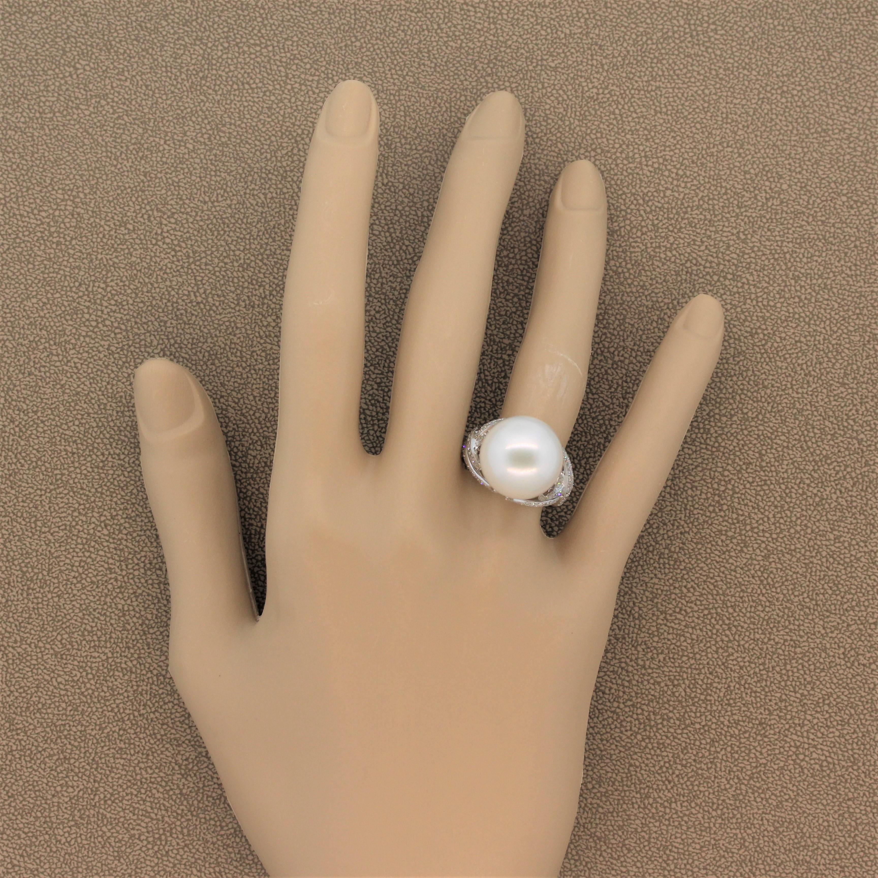 South Sea Pearl Diamond Gold Ring For Sale 2