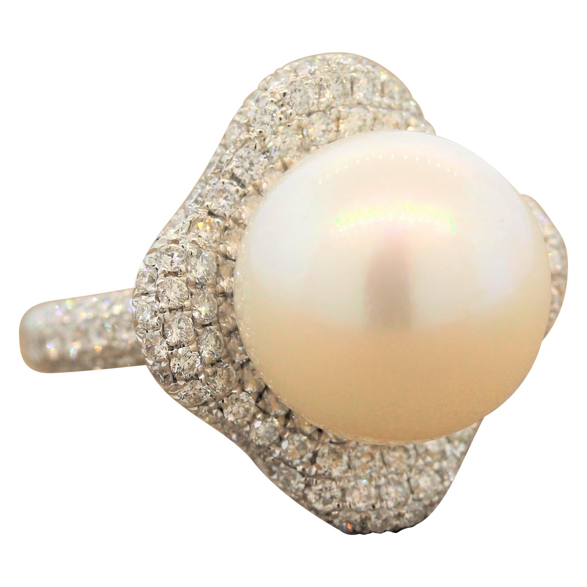 South Sea Pearl Diamond Gold Ring For Sale