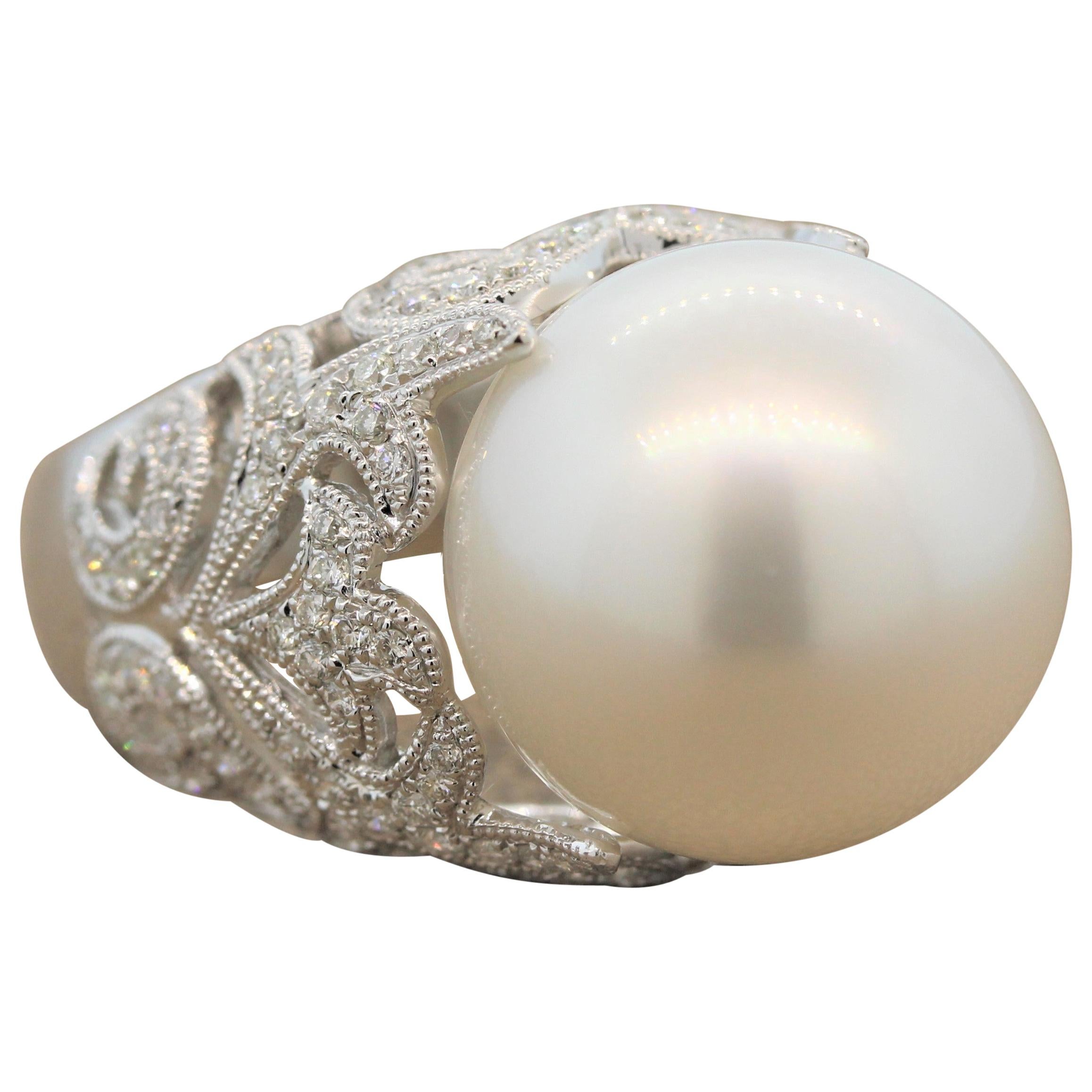 South Sea Pearl Diamond Gold Ring For Sale