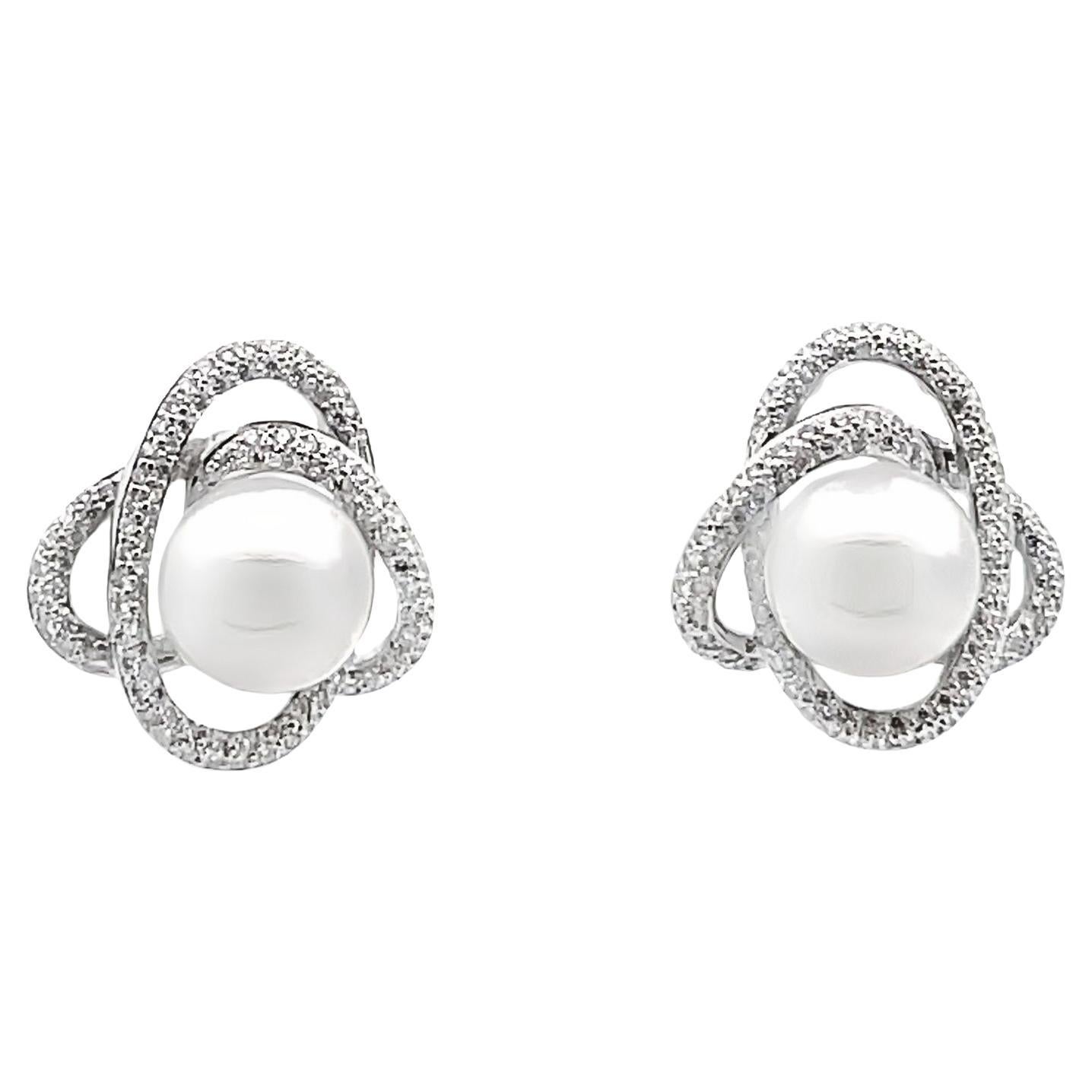 South Sea Pearl Diamond Gold Spiral Earrings For Sale