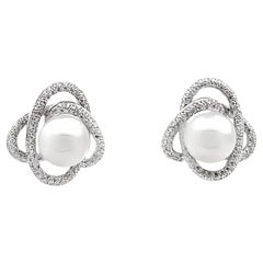 South Sea Pearl Diamond Gold Spiral Earrings