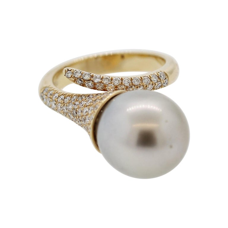 South Sea Pearl Diamond Gold Wrap Ring at 1stDibs