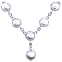 Collier goutte à maillons en or 18 carats avec perles des mers du Sud et diamants de 4,20 carats