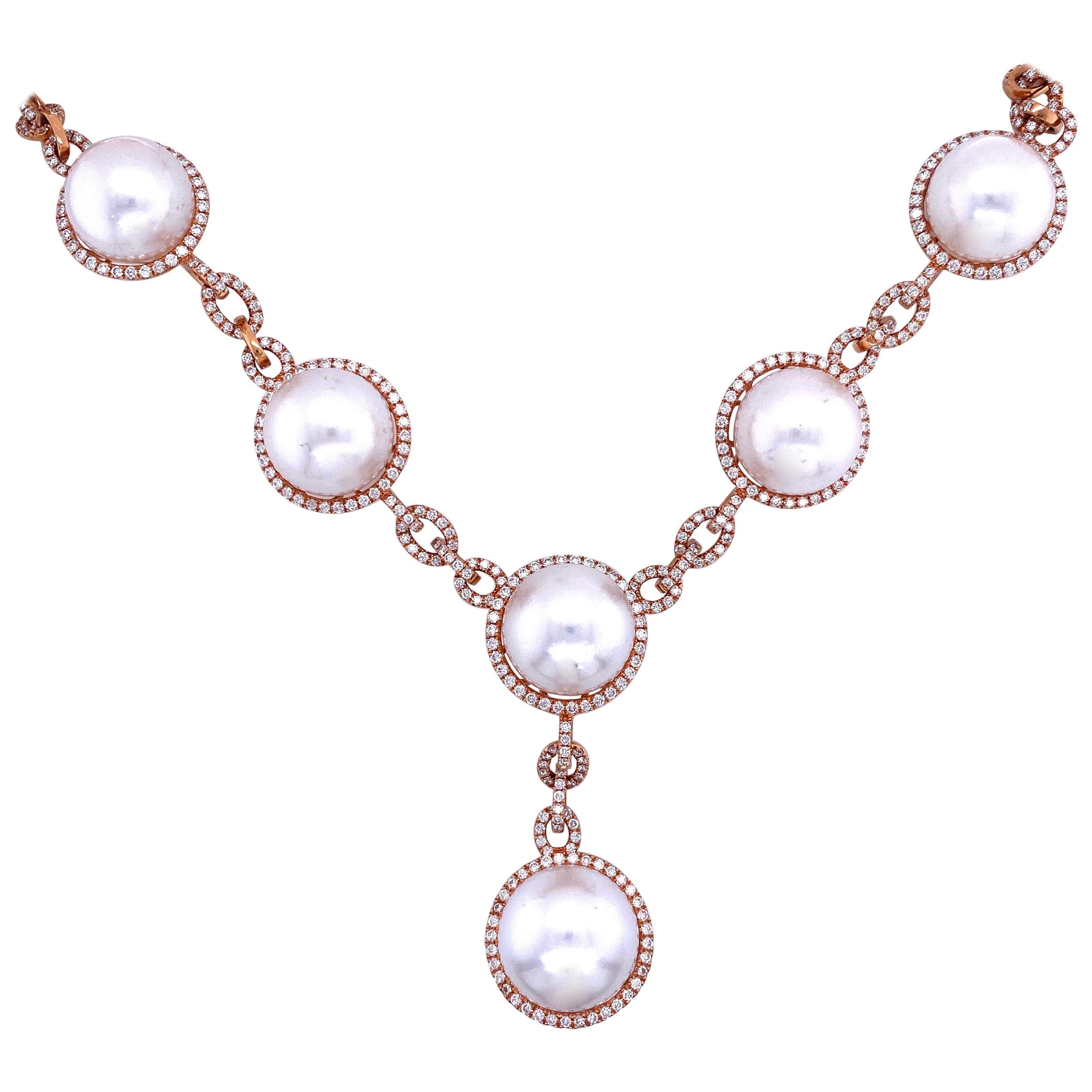 Collana con perle dei mari del sud e diamanti A Link 4,20 carati 18 carati in vendita