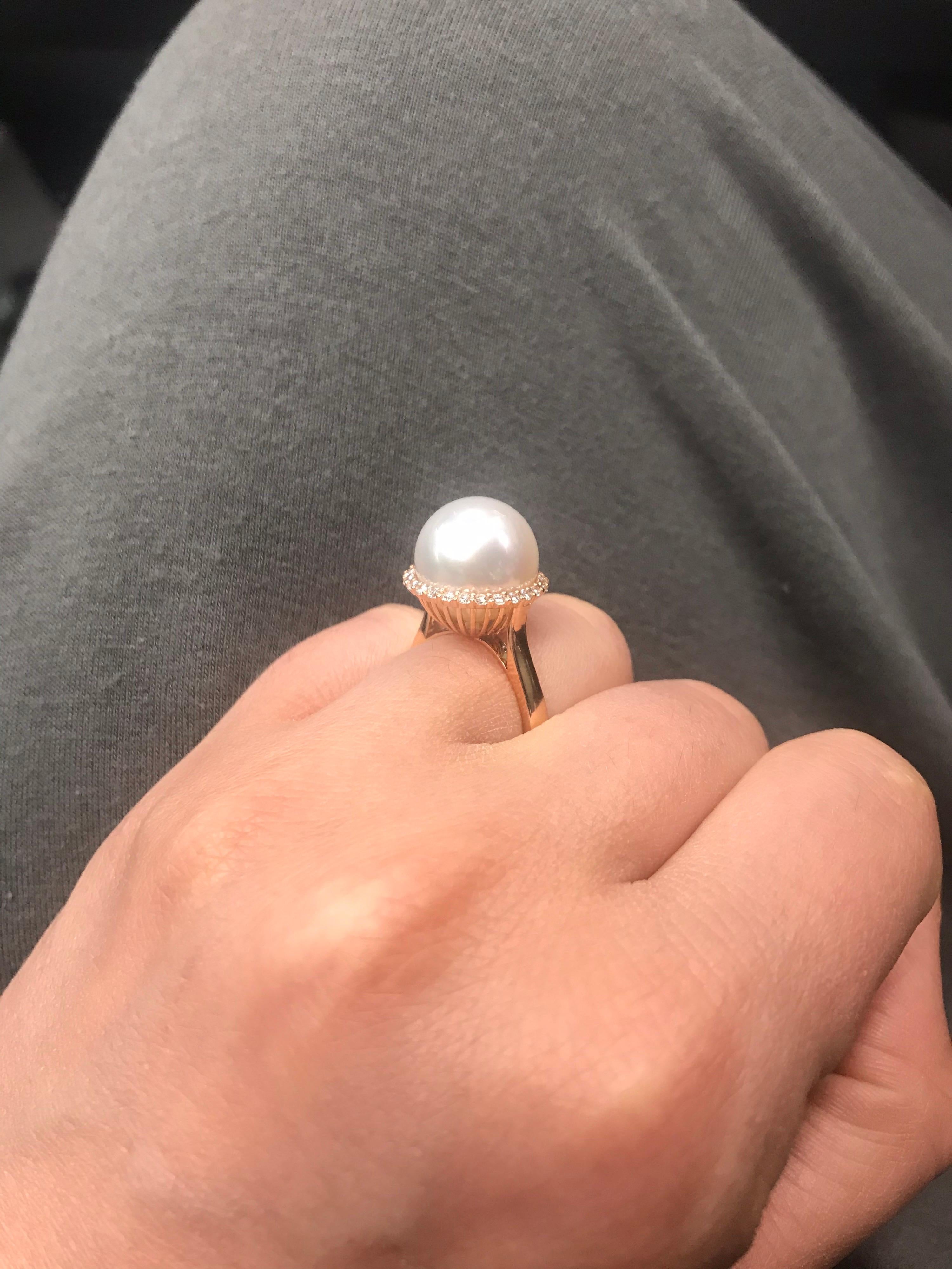 South Sea Pearl Diamond Halo Ring 0.32 Carat 18 Karat Rose Gold For Sale 4