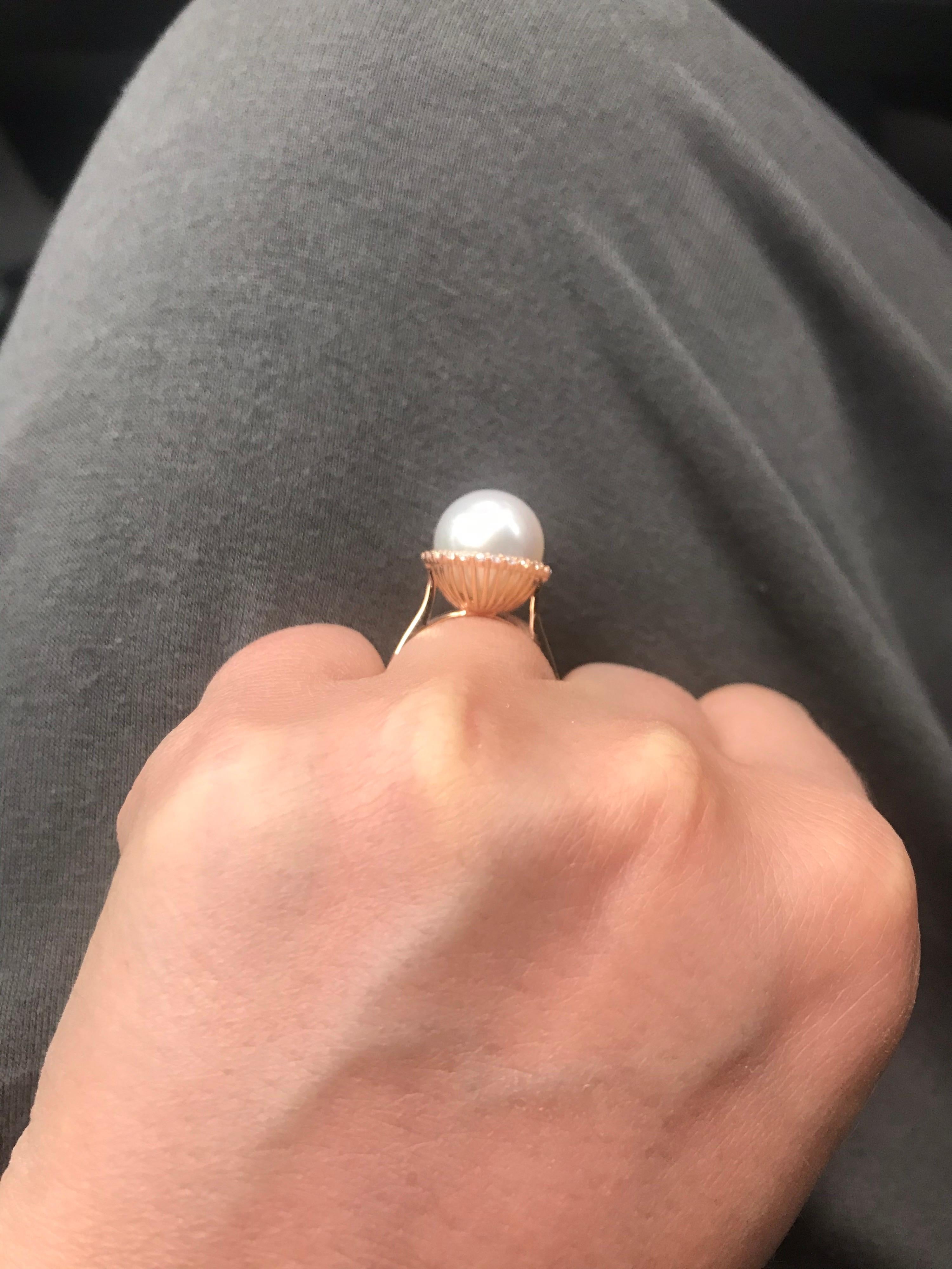 South Sea Pearl Diamond Halo Ring 0.32 Carat 18 Karat Rose Gold For Sale 5