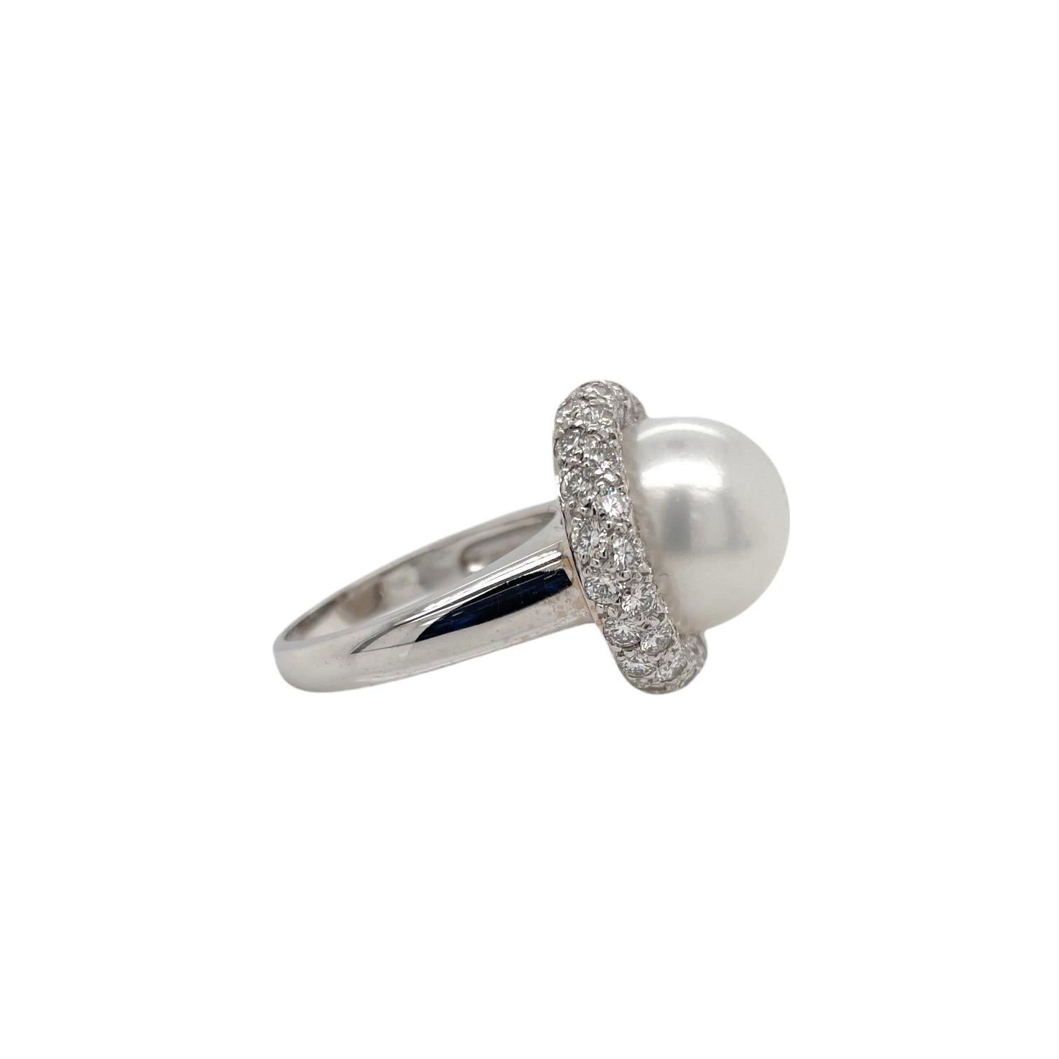 Romantic South Sea Pearl & Diamond Halo Ring in 18K White Gold For Sale