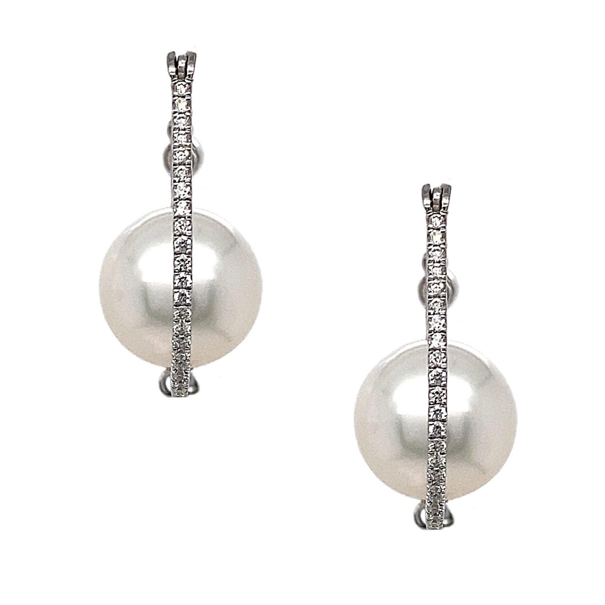 Artisan South Sea Pearl & Diamond Hoop Earrings by Dilys'