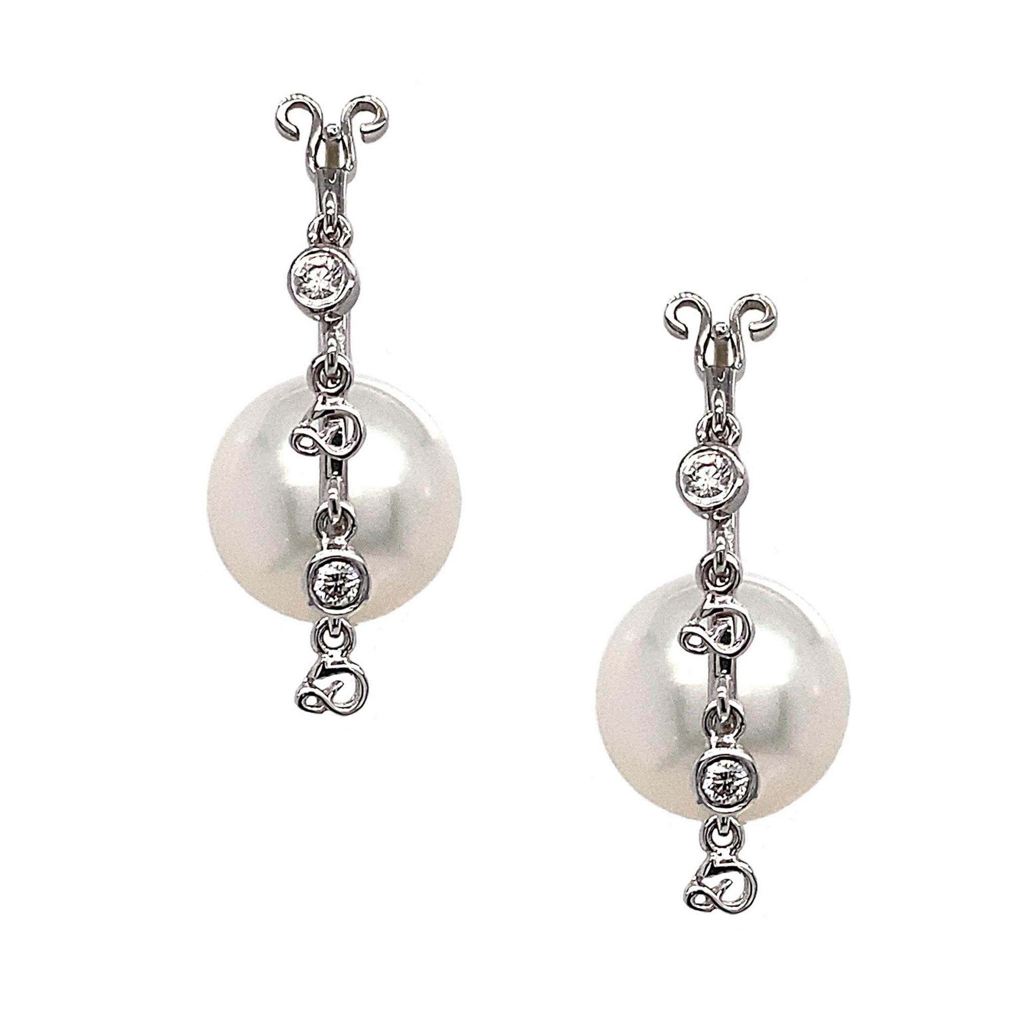 Mixed Cut South Sea Pearl & Diamond Hoop Earrings by Dilys'