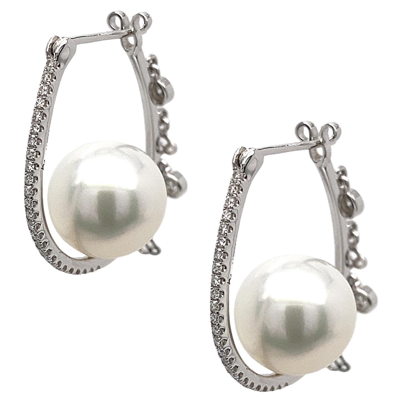 South Sea Pearl & Diamond Hoop Earrings by Dilys'
