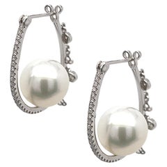 South Sea Pearl & Diamond Hoop Earrings by Dilys'