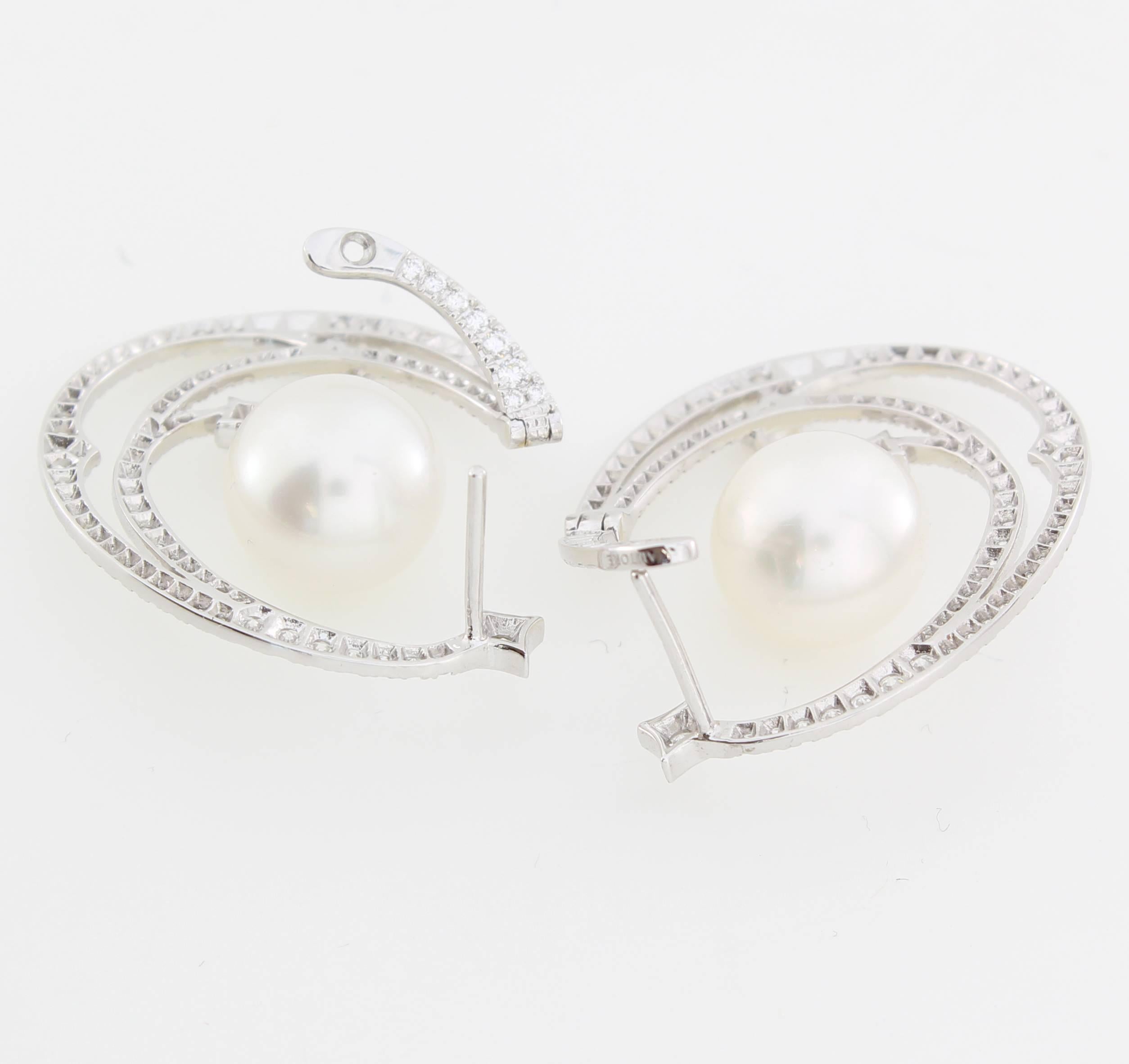 Contemporary Autore South Sea Pearl Diamond Hoop Earrings
