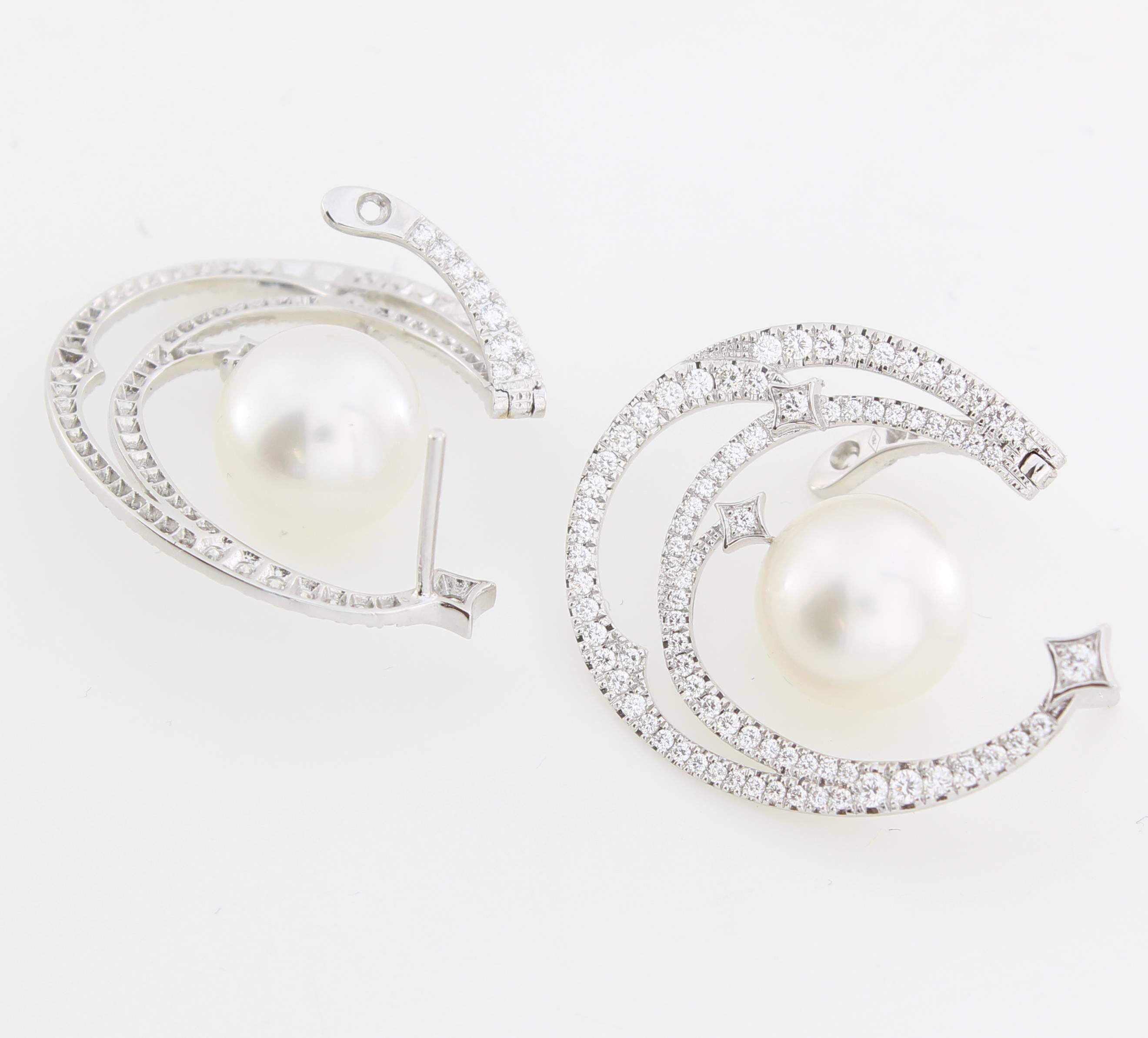 Autore South Sea Pearl Diamond Hoop Earrings In New Condition In Sydney, AU