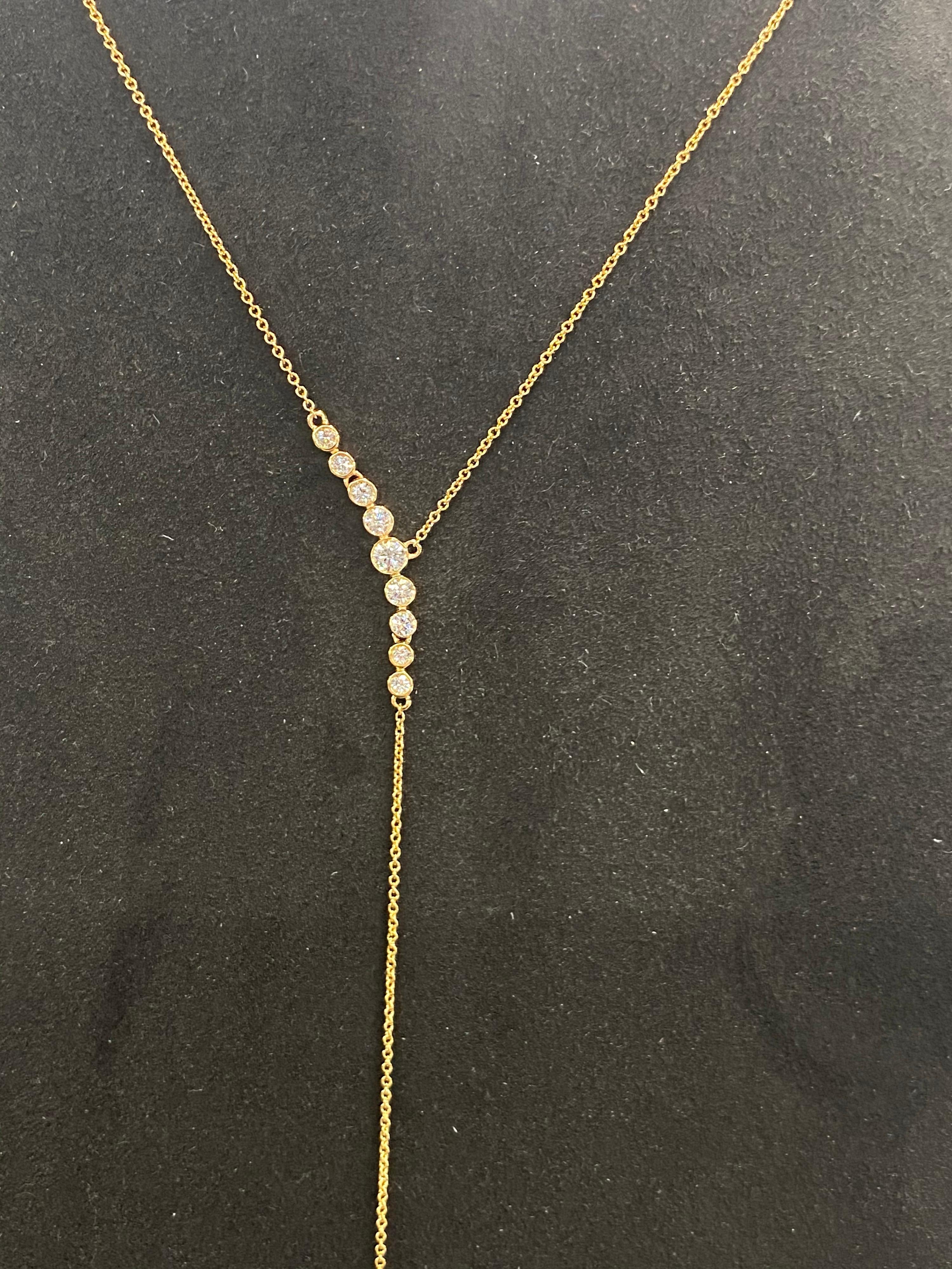 Round Cut South Sea Pearl Diamond Lariat Necklace 0.51 Carat 18 Karat Yellow Gold For Sale