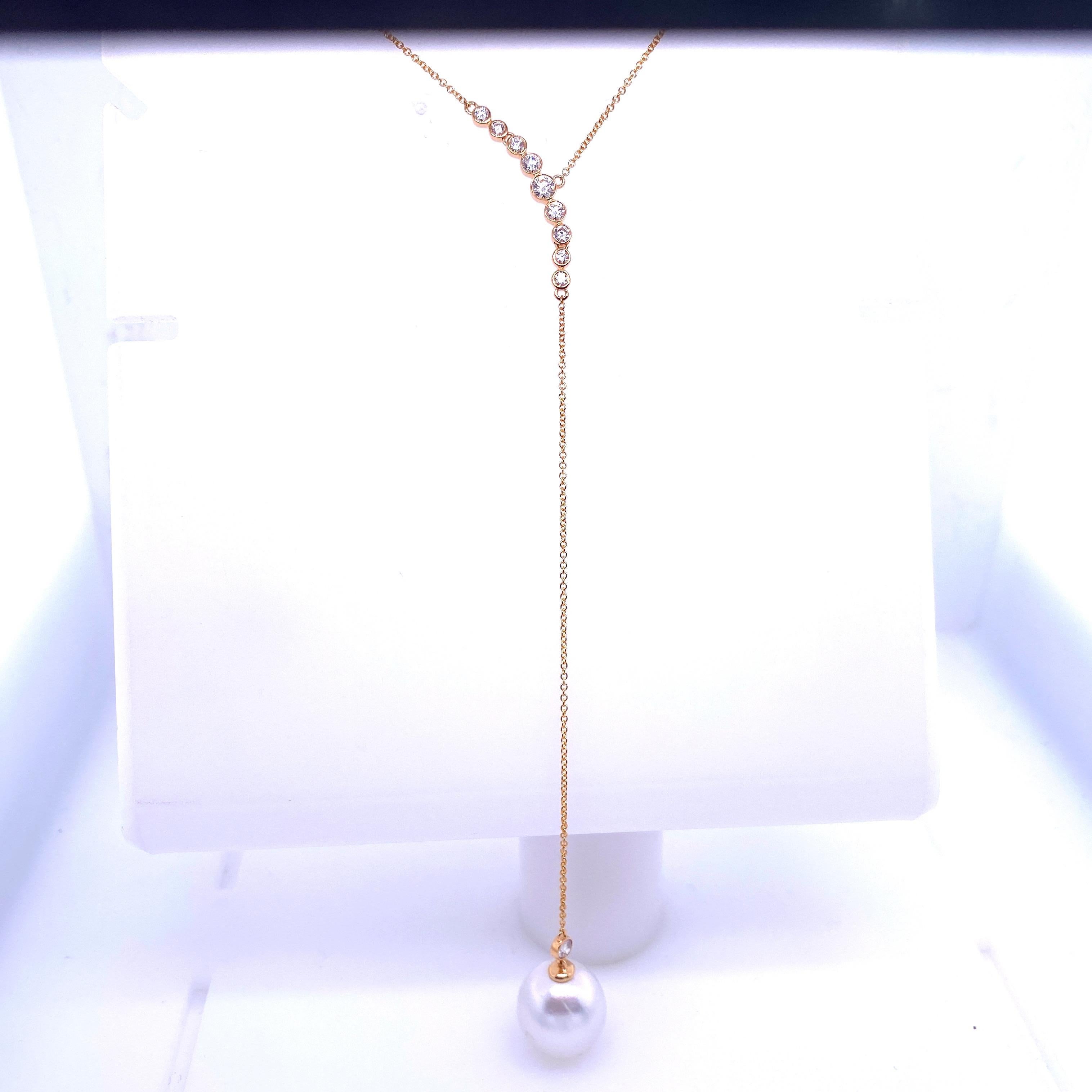 South Sea Pearl Diamond Lariat Necklace 0.51 Carat 18 Karat Yellow Gold In New Condition For Sale In New York, NY