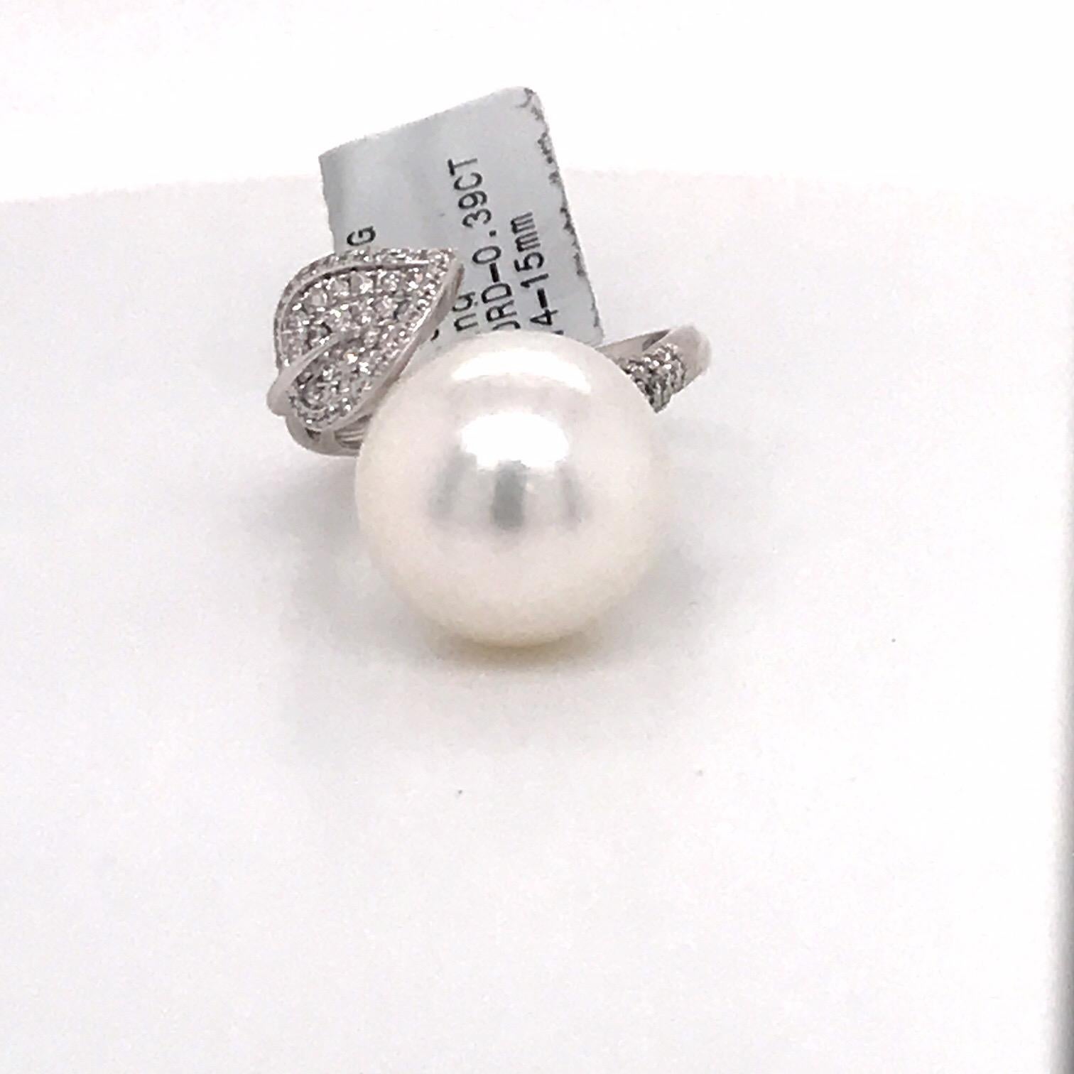 HARBOR D. South Sea Pearl Diamond Leaf Ring 0.39 Carat 18 Karat White Gold For Sale 6