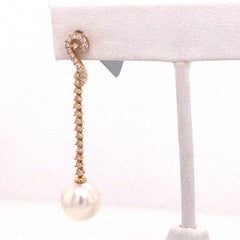 South Sea Pearl Diamond Long Drop Earrings 0.52 Carat 18 Karat White Gold