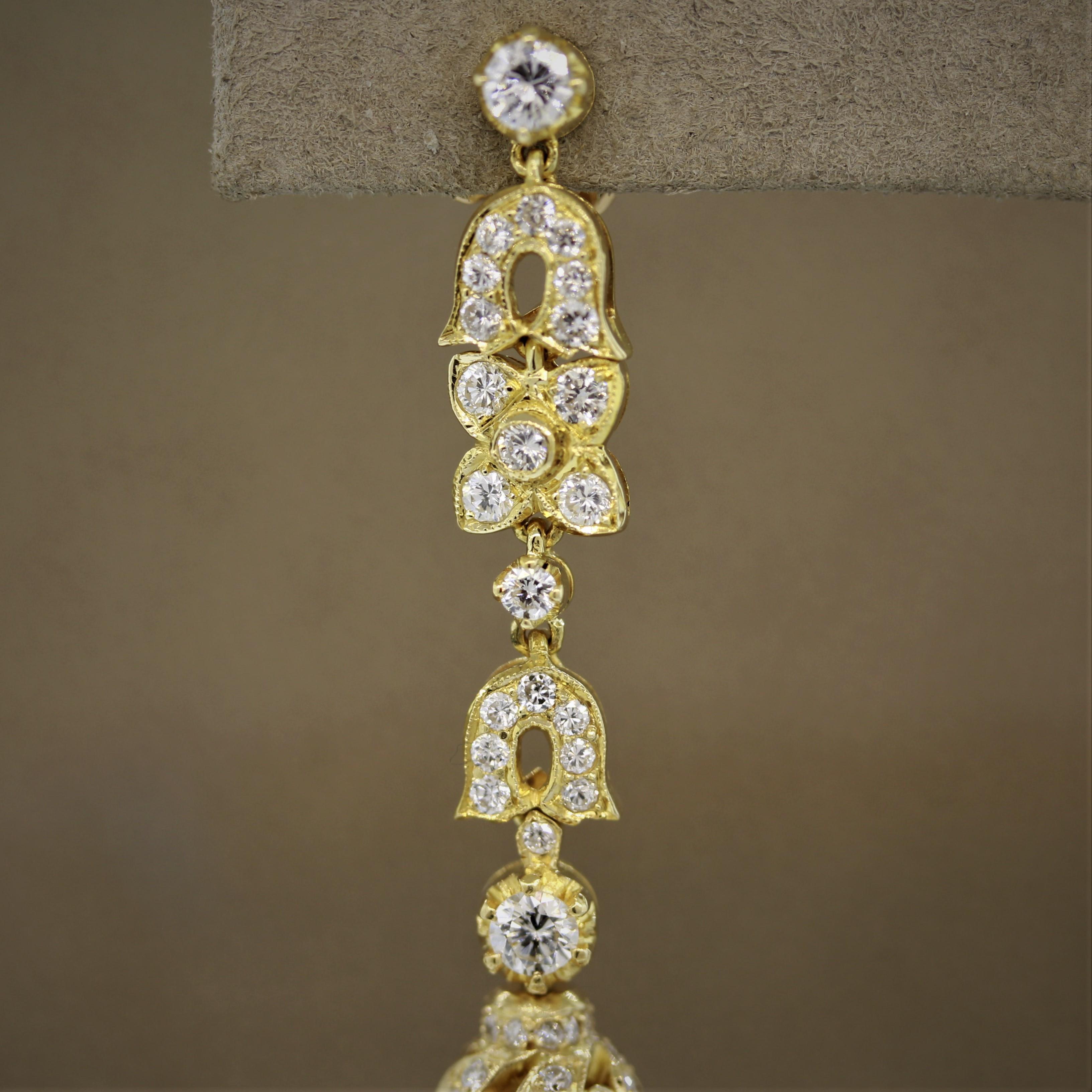 Women's South Sea Pearl Diamond Long Gold Drop Earrings For Sale