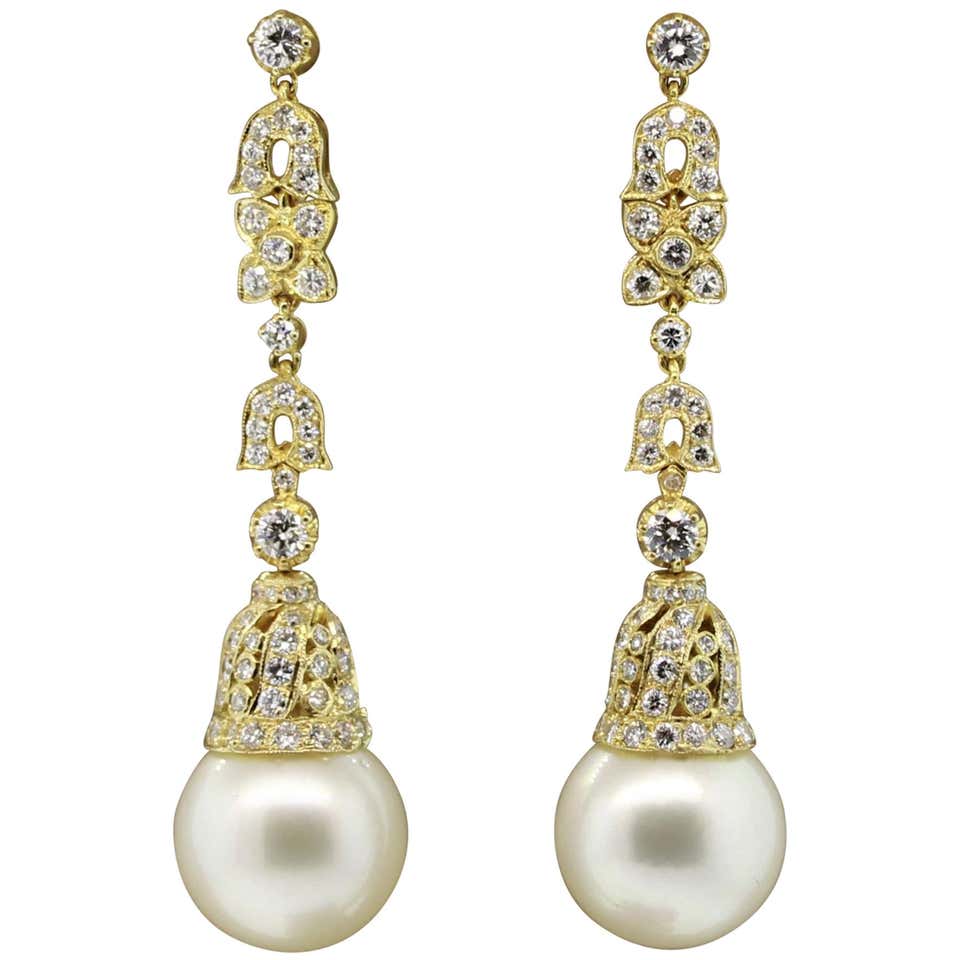 Long Amber Diamond Gold Drop Earrings at 1stDibs