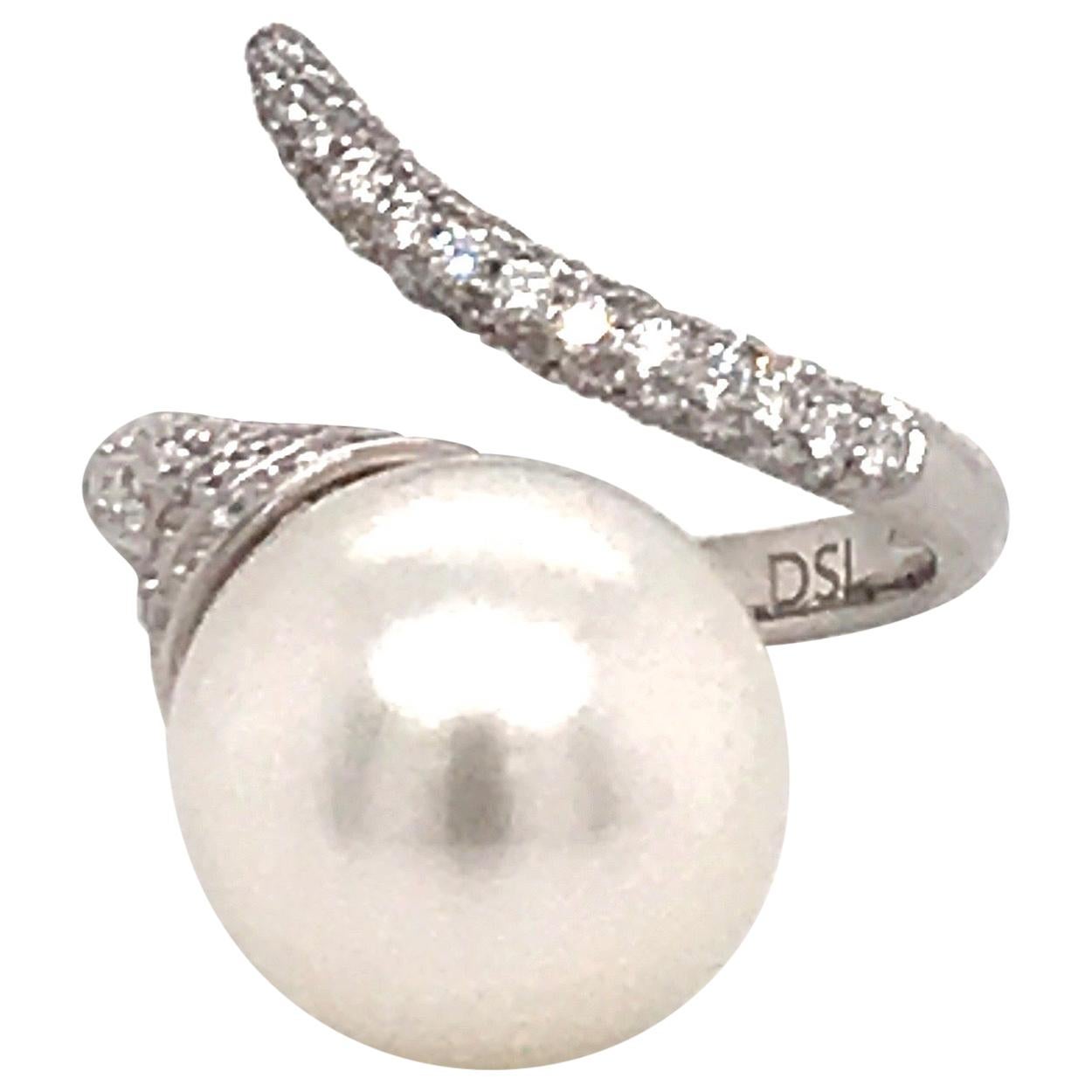 South Sea Pearl Diamond Nail Ring 0.79 Carat 18 Karat White Gold