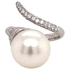 Bague à clous en or blanc 18 carats avec perles des mers du Sud et diamants de 0,79 carat