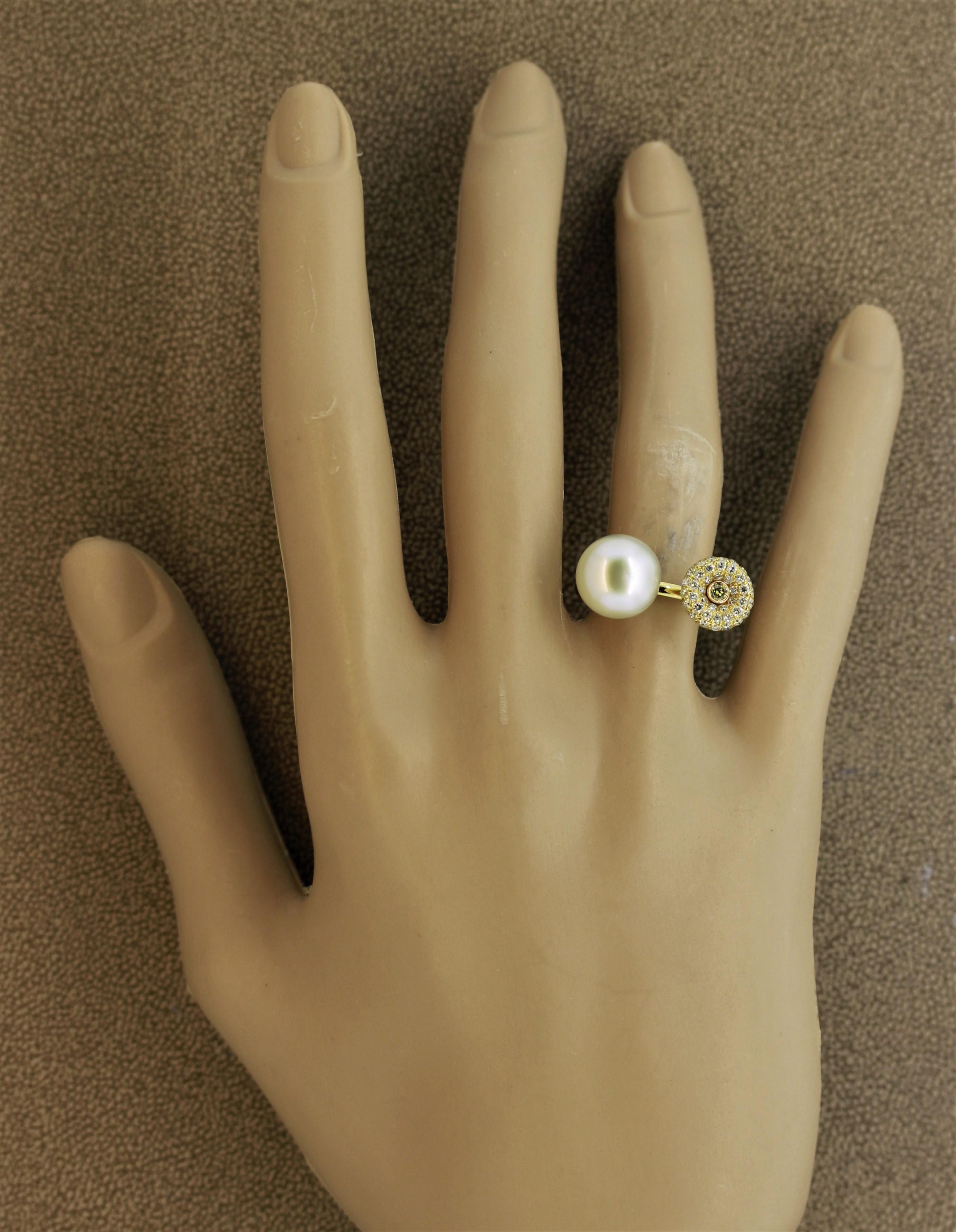 South Sea Pearl Diamond Pavé Gold Ring 5