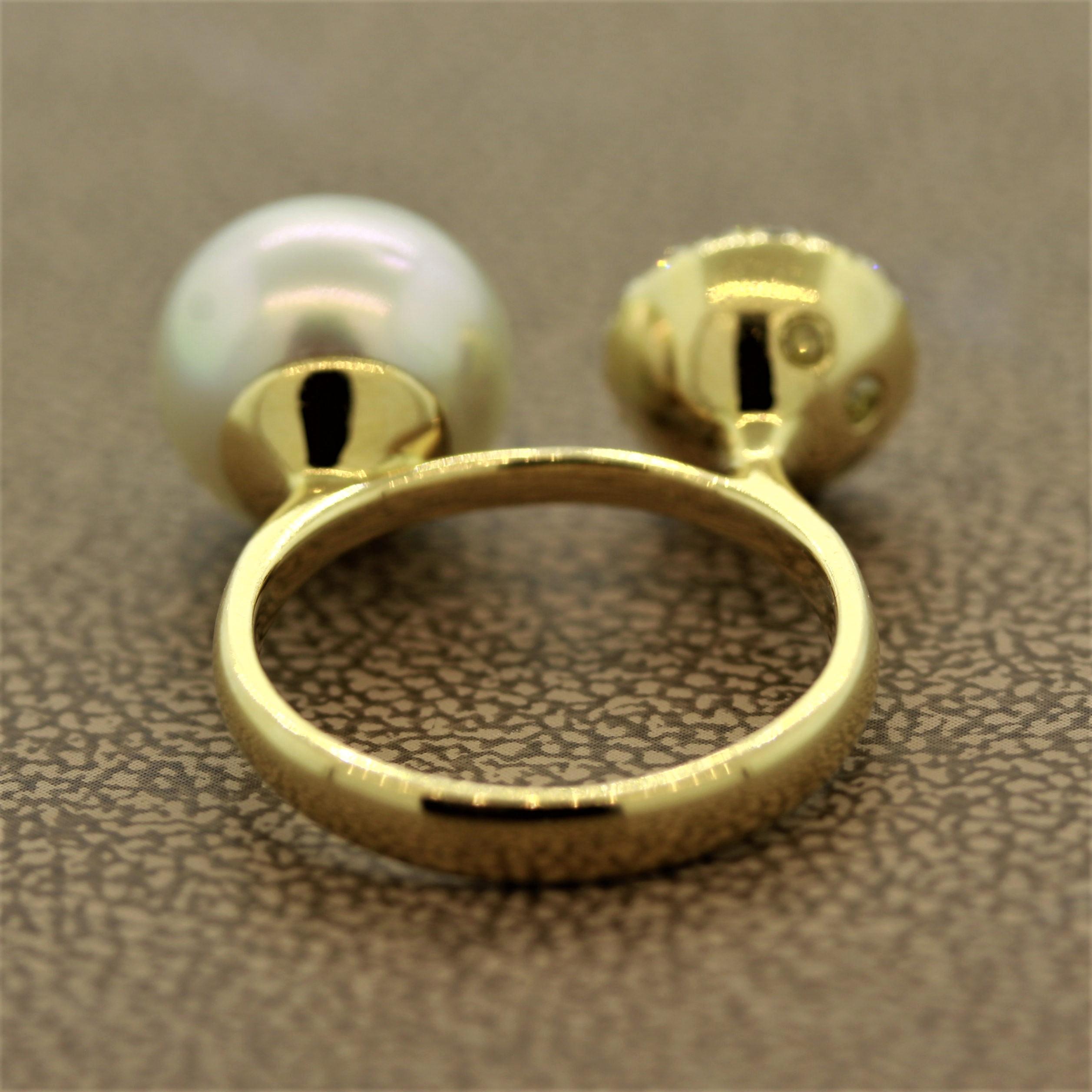 Women's South Sea Pearl Diamond Pavé Gold Ring