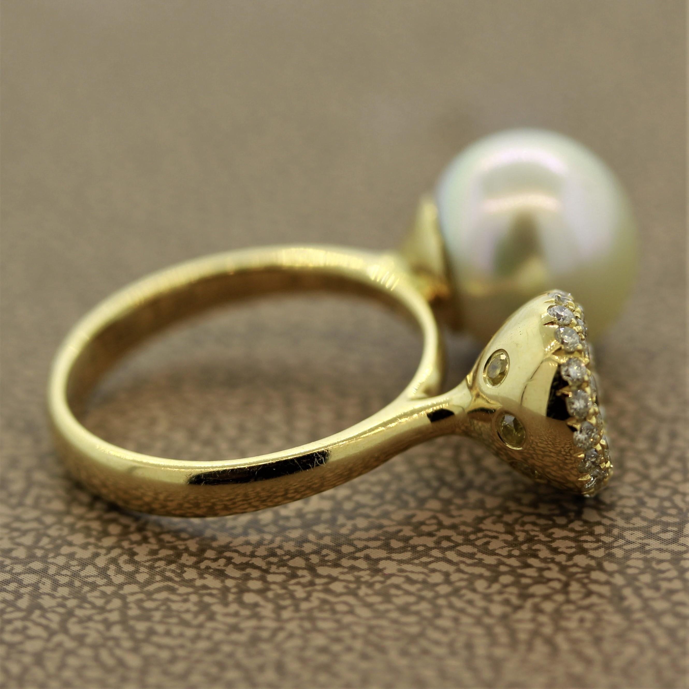 South Sea Pearl Diamond Pavé Gold Ring 1
